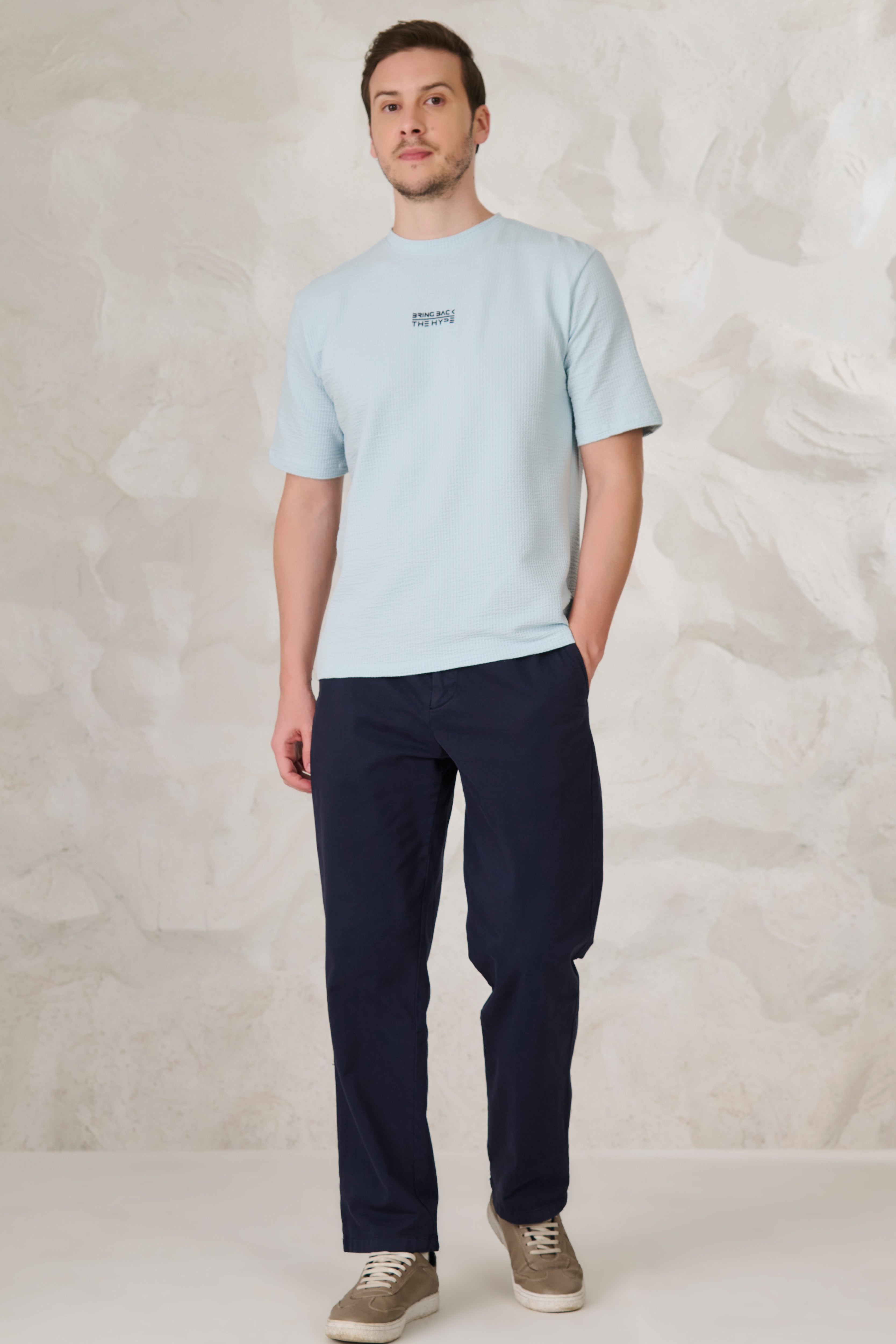 Buy Seer Sucker Textured T-Shirt - Sky Blue Online Shopping view 5