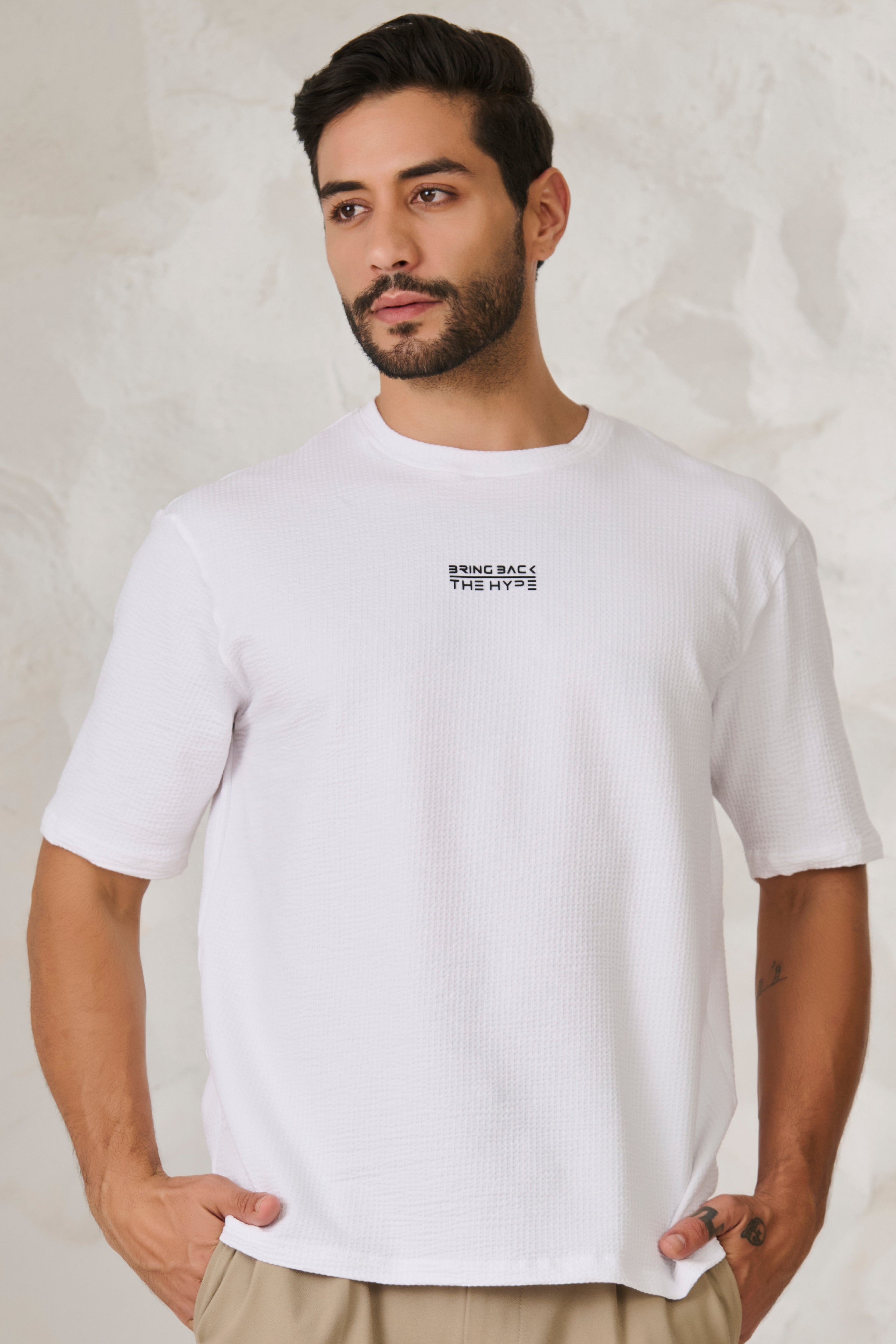 Buy Seer Sucker Textured T-Shirt - White Online Shopping view 2
