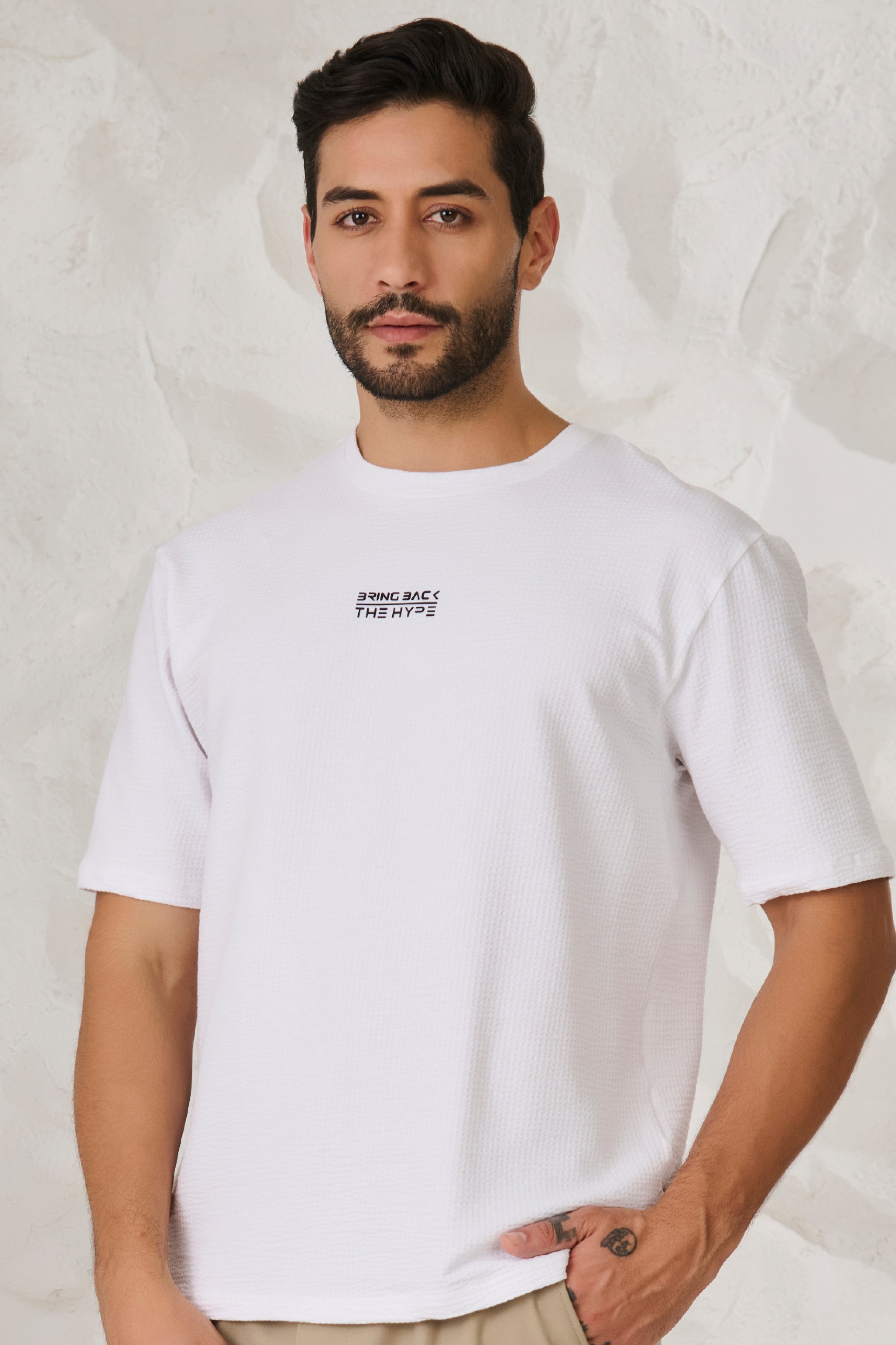 Buy Seer Sucker Textured T-Shirt - White Online Shopping view 1