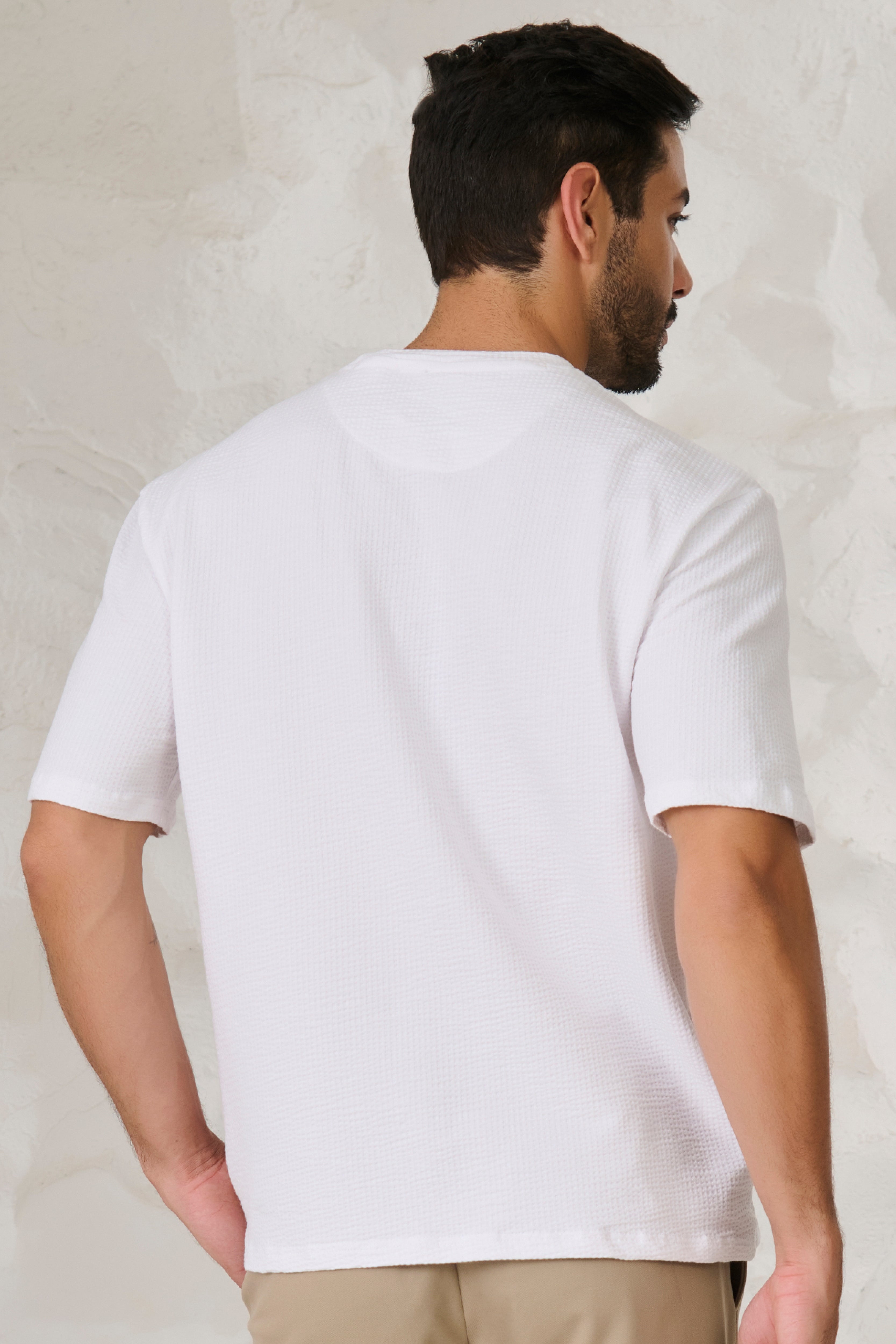 Buy Seer Sucker Textured T-Shirt - White Online Shopping view 3