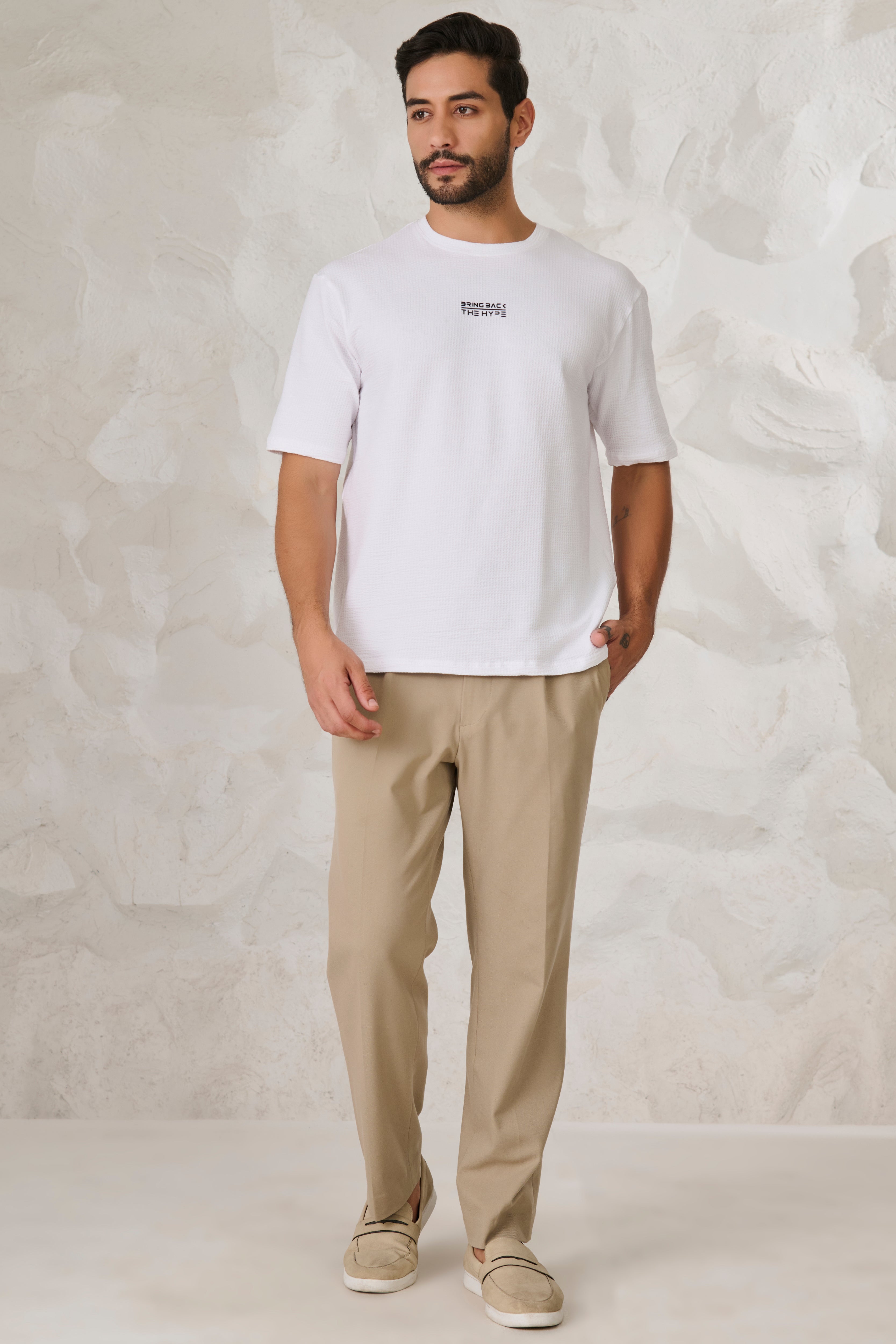 Buy Seer Sucker Textured T-Shirt - White Online Shopping view 5