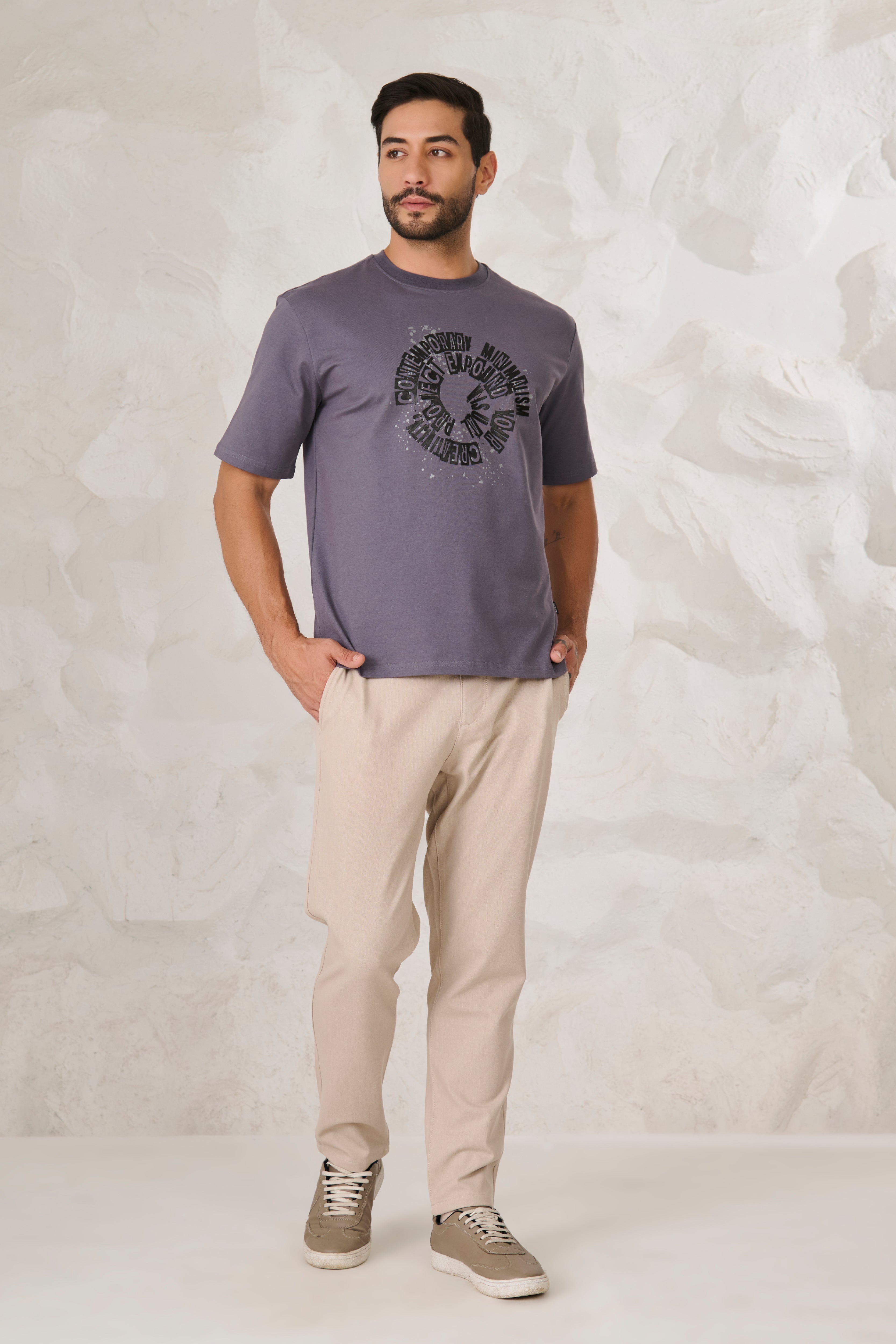 Buy Contemporary Graphic Oversized Stretch T-Shirt - Dark Grey Online Shopping view 5