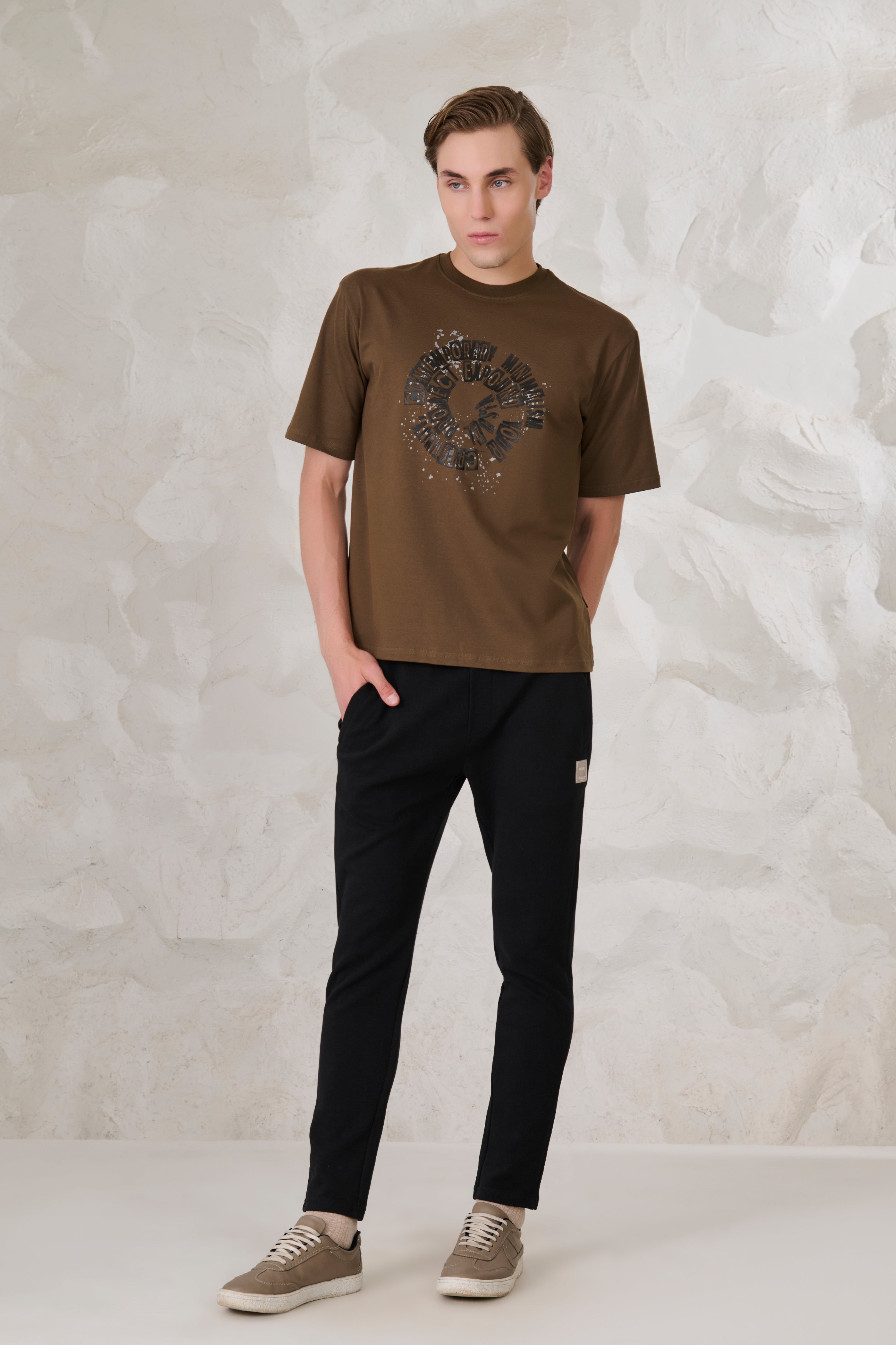 Buy Contemporary Graphic Oversized Stretch T-Shirt - Olive Online Shopping view 5