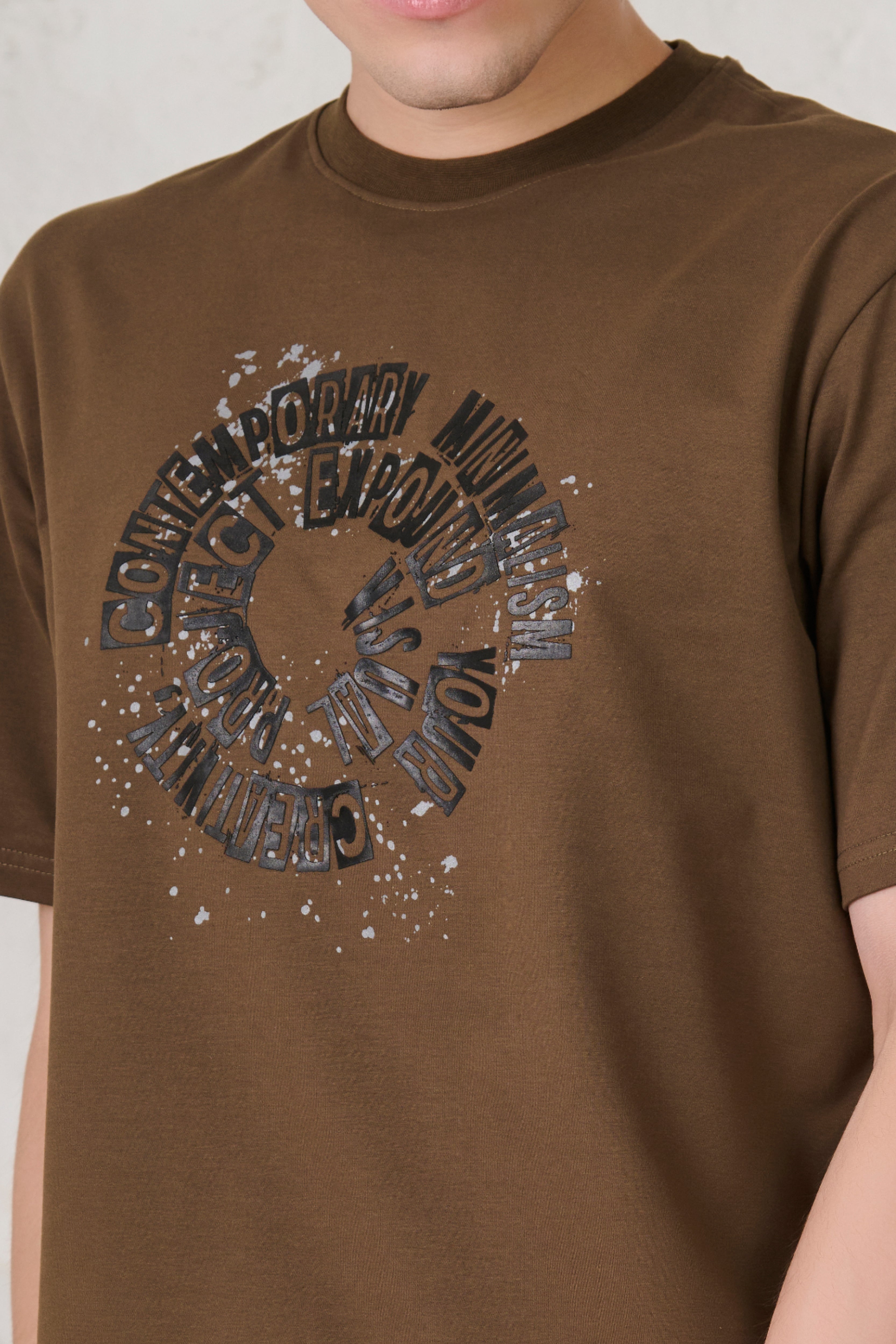 Buy Contemporary Graphic Oversized Stretch T-Shirt - Olive Online Shopping view 4