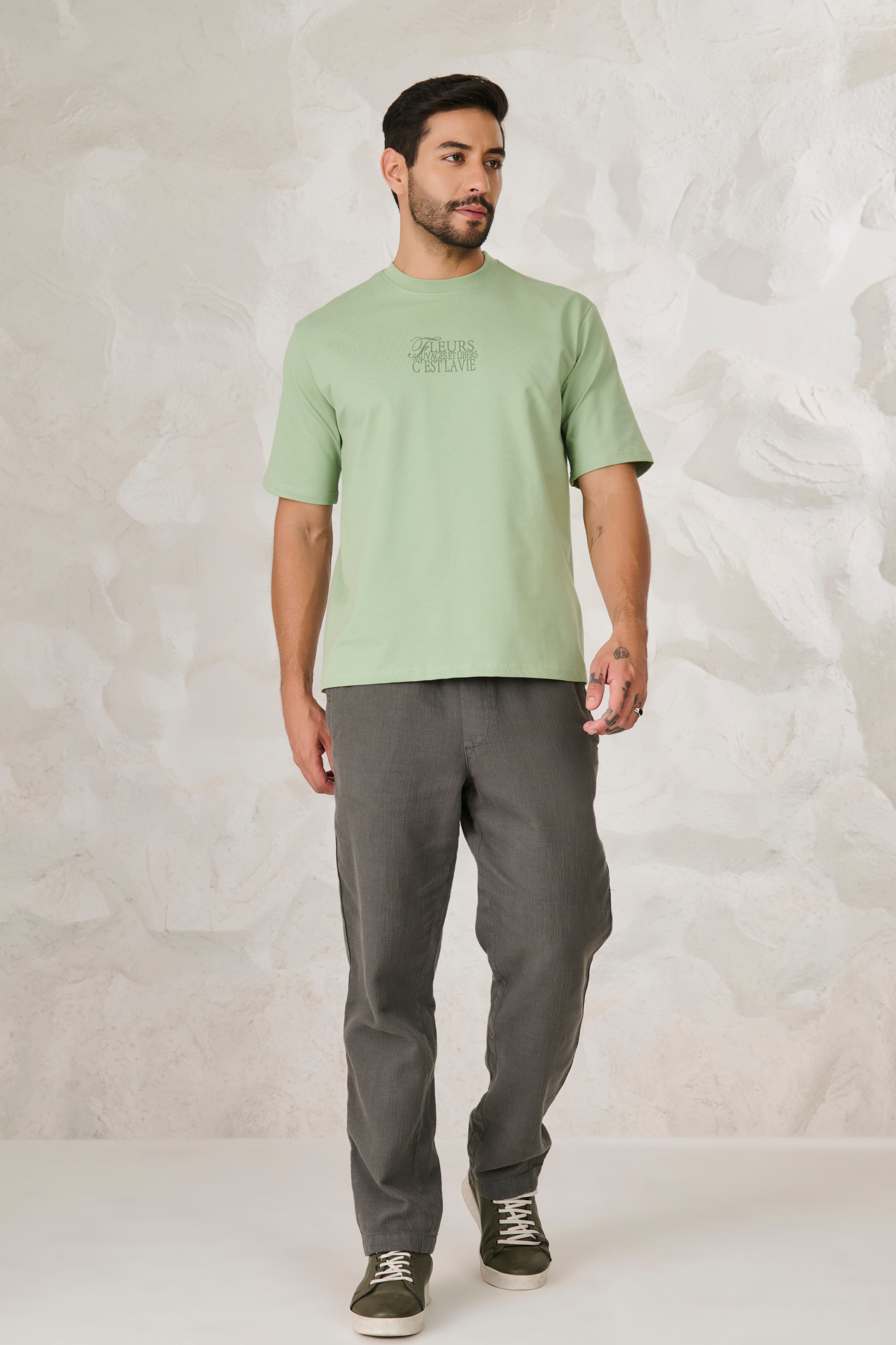 Buy Paris Roses Graphic Oversized Stretch T-Shirt - Pista Online Shopping view 5