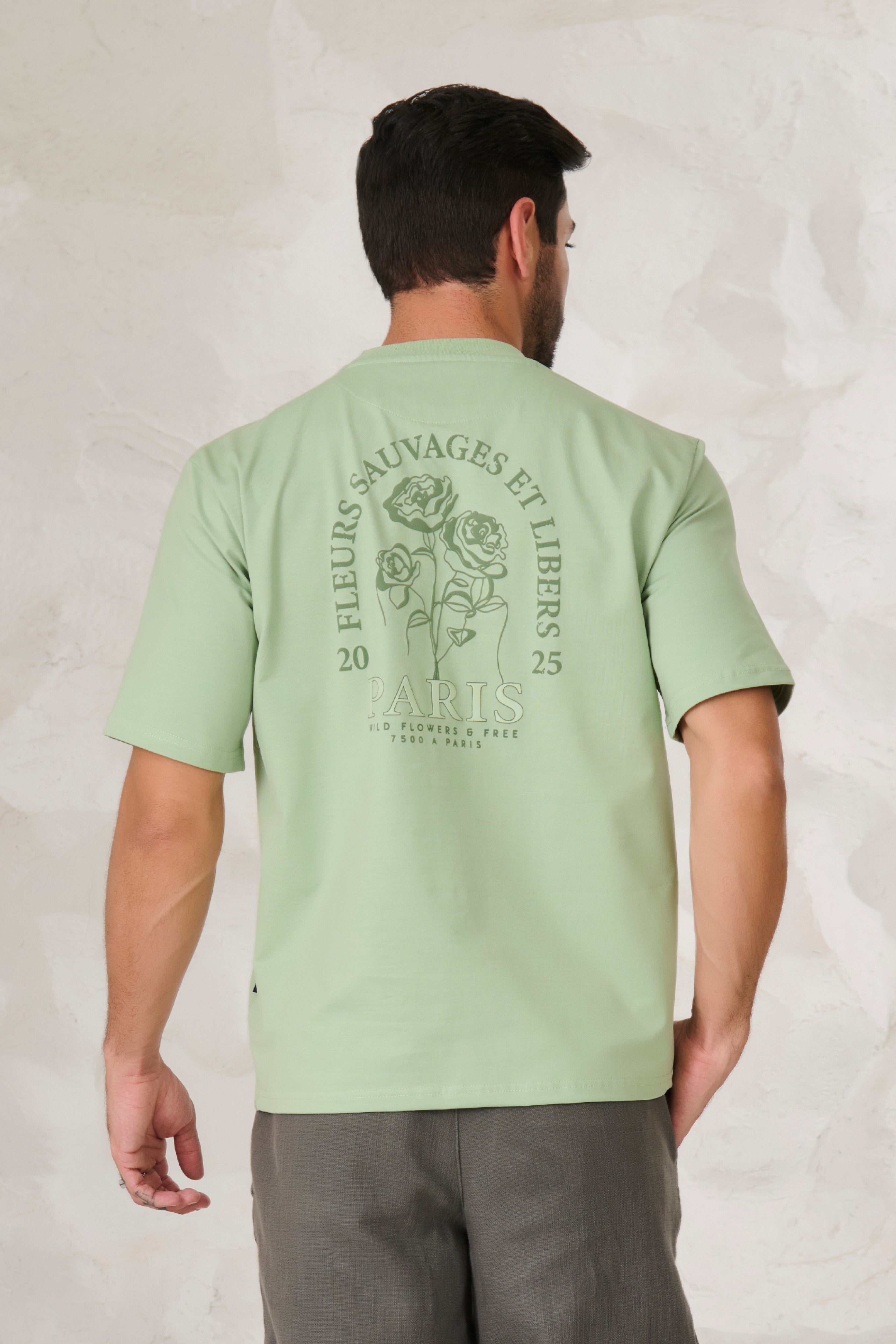 Buy Paris Roses Graphic Oversized Stretch T-Shirt - Pista Online Shopping view 3