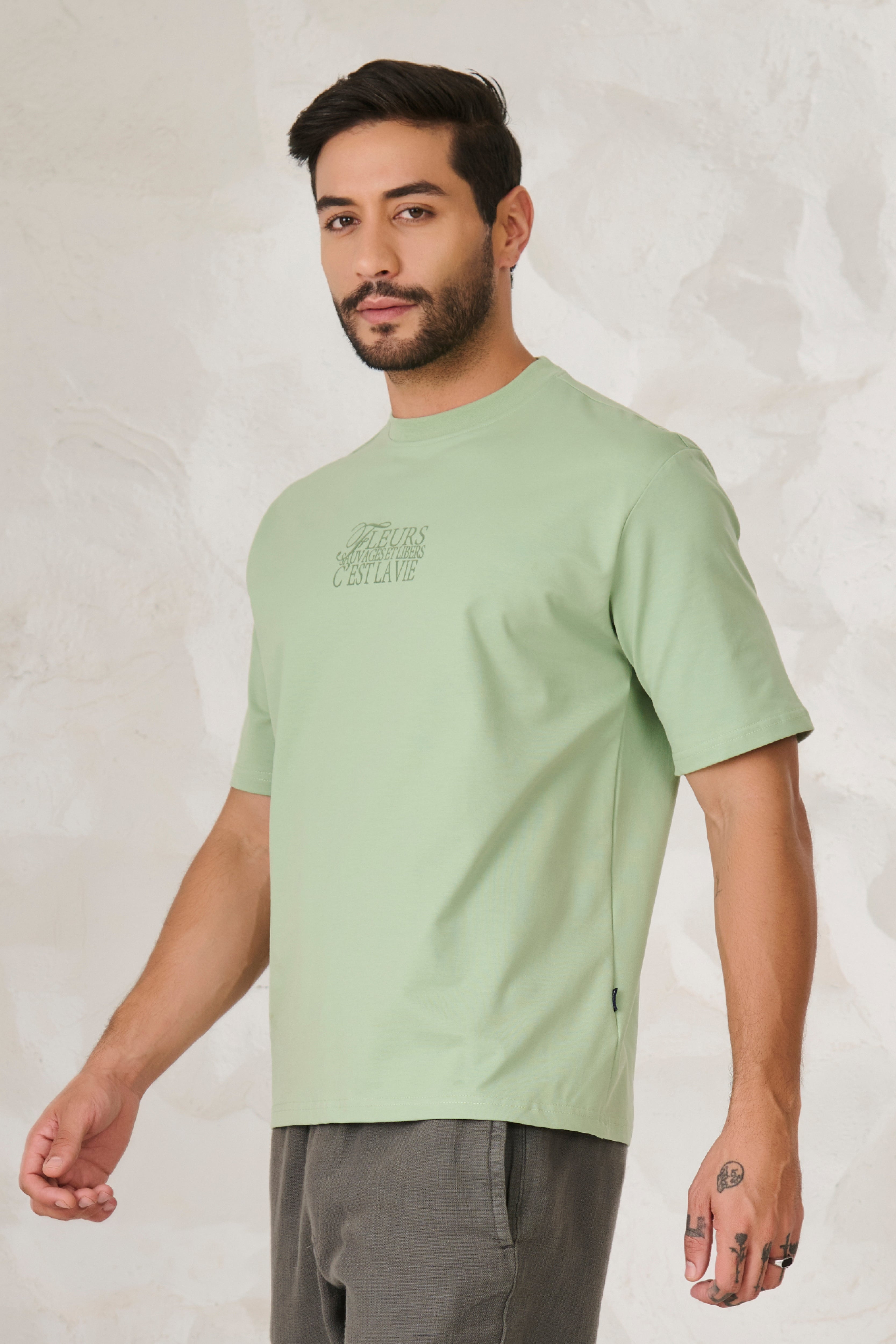 Buy Paris Roses Graphic Oversized Stretch T-Shirt - Pista Online Shopping view 2