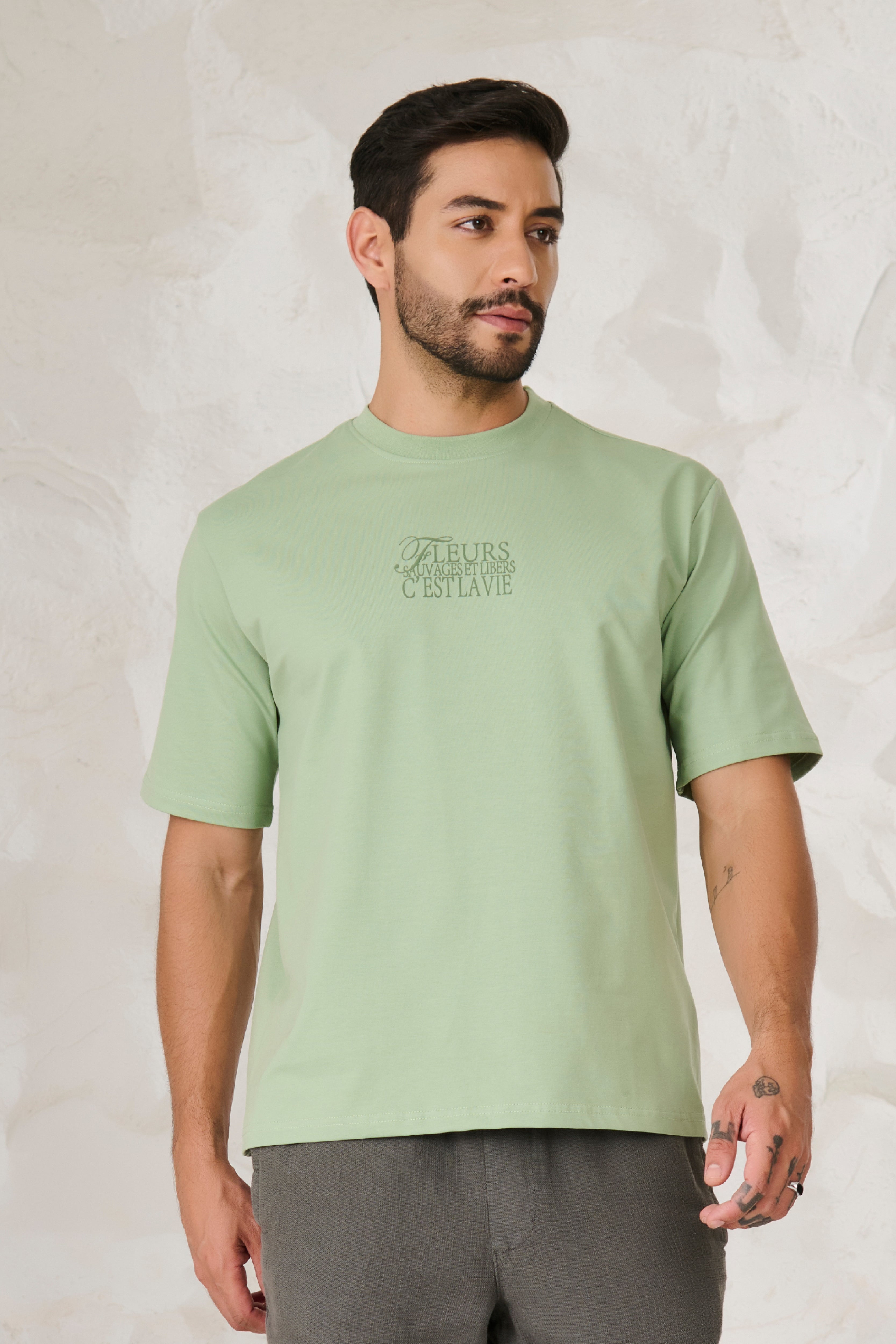 Buy Paris Roses Graphic Oversized Stretch T-Shirt - Pista Online Shopping view 1