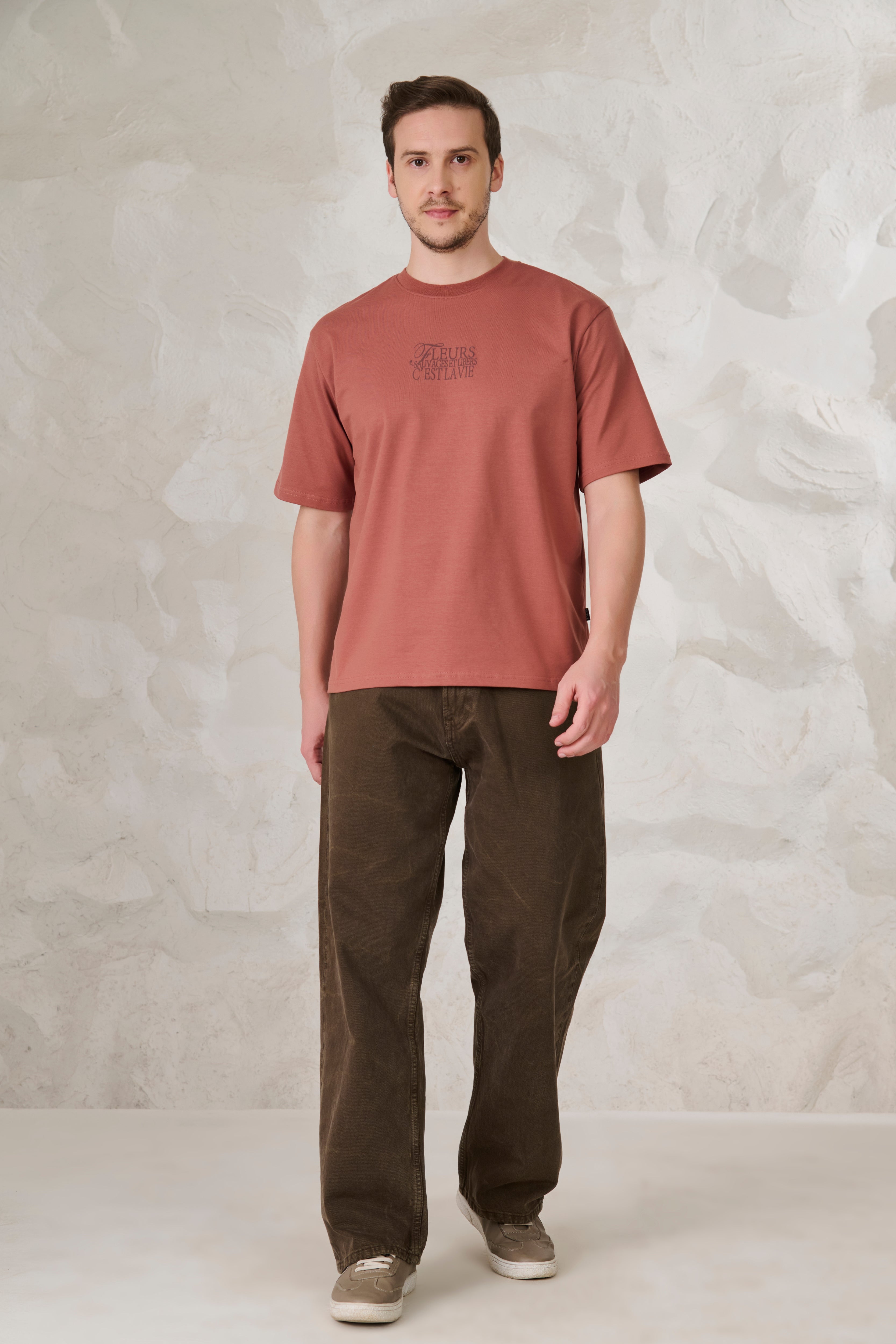 Buy Paris Roses Graphic Oversized Stretch T-Shirt - Rust Online Shopping view 5