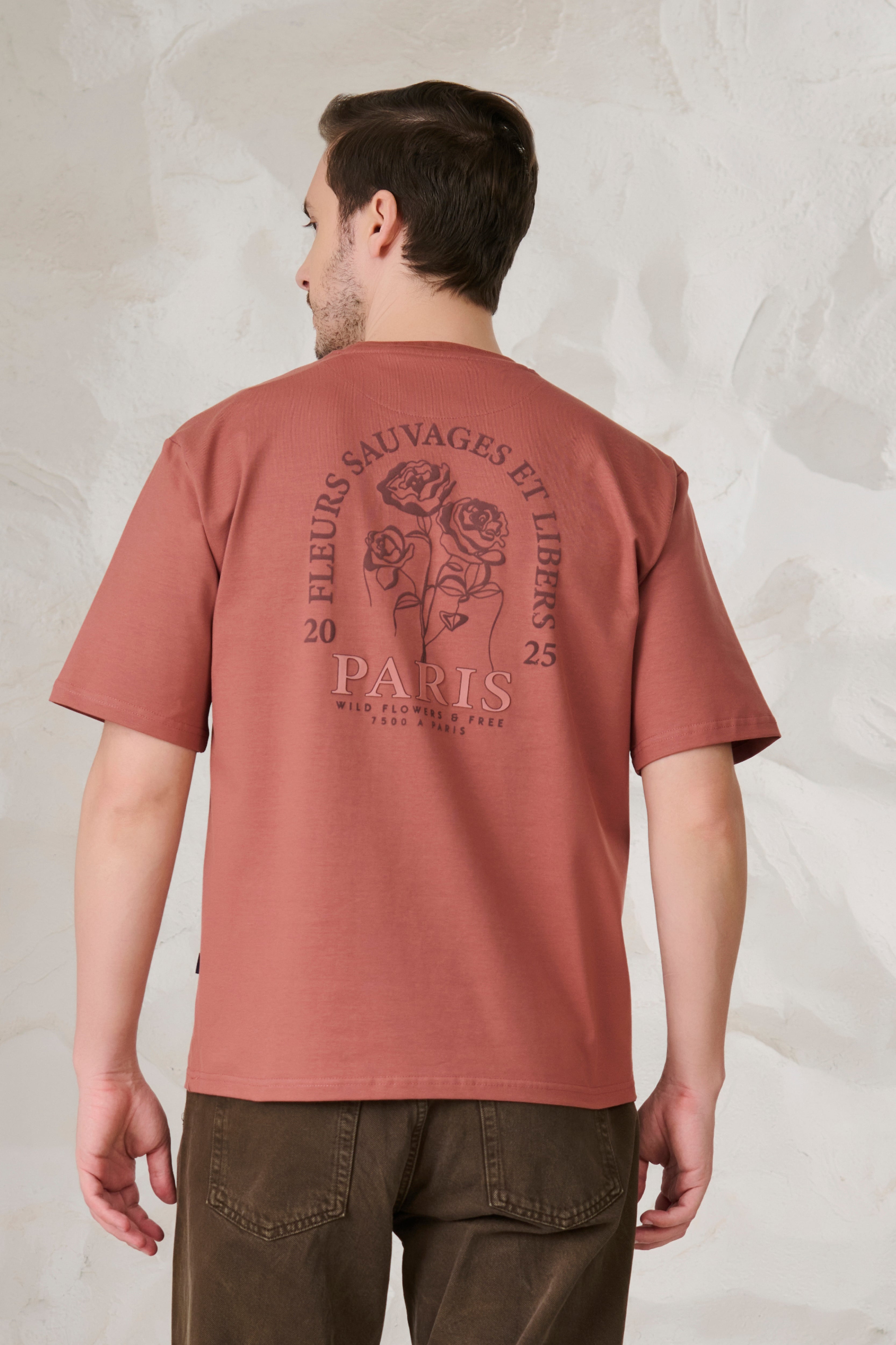 Buy Paris Roses Graphic Oversized Stretch T-Shirt - Rust Online Shopping view 3