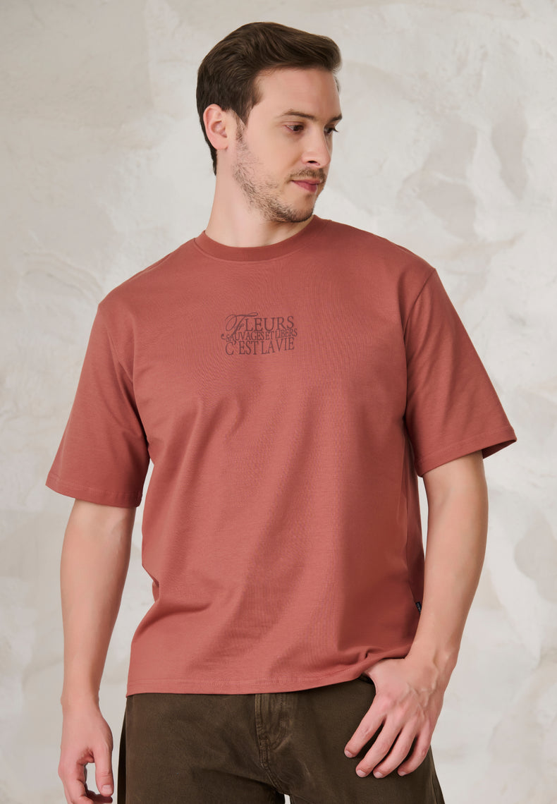Paris Roses Graphic Oversized Stretch T-Shirt - Rust