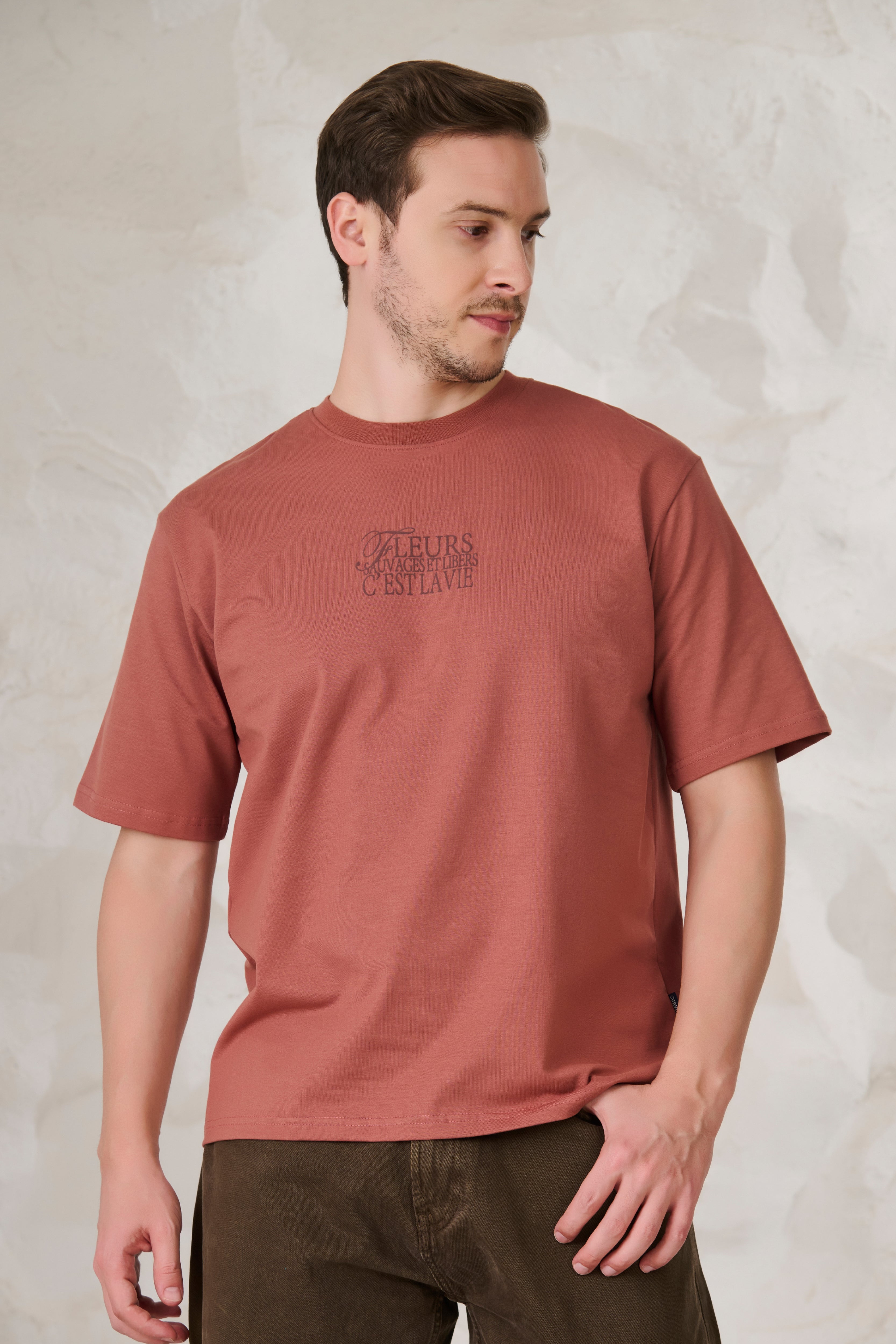 Buy Paris Roses Graphic Oversized Stretch T-Shirt - Rust Online Shopping view 1