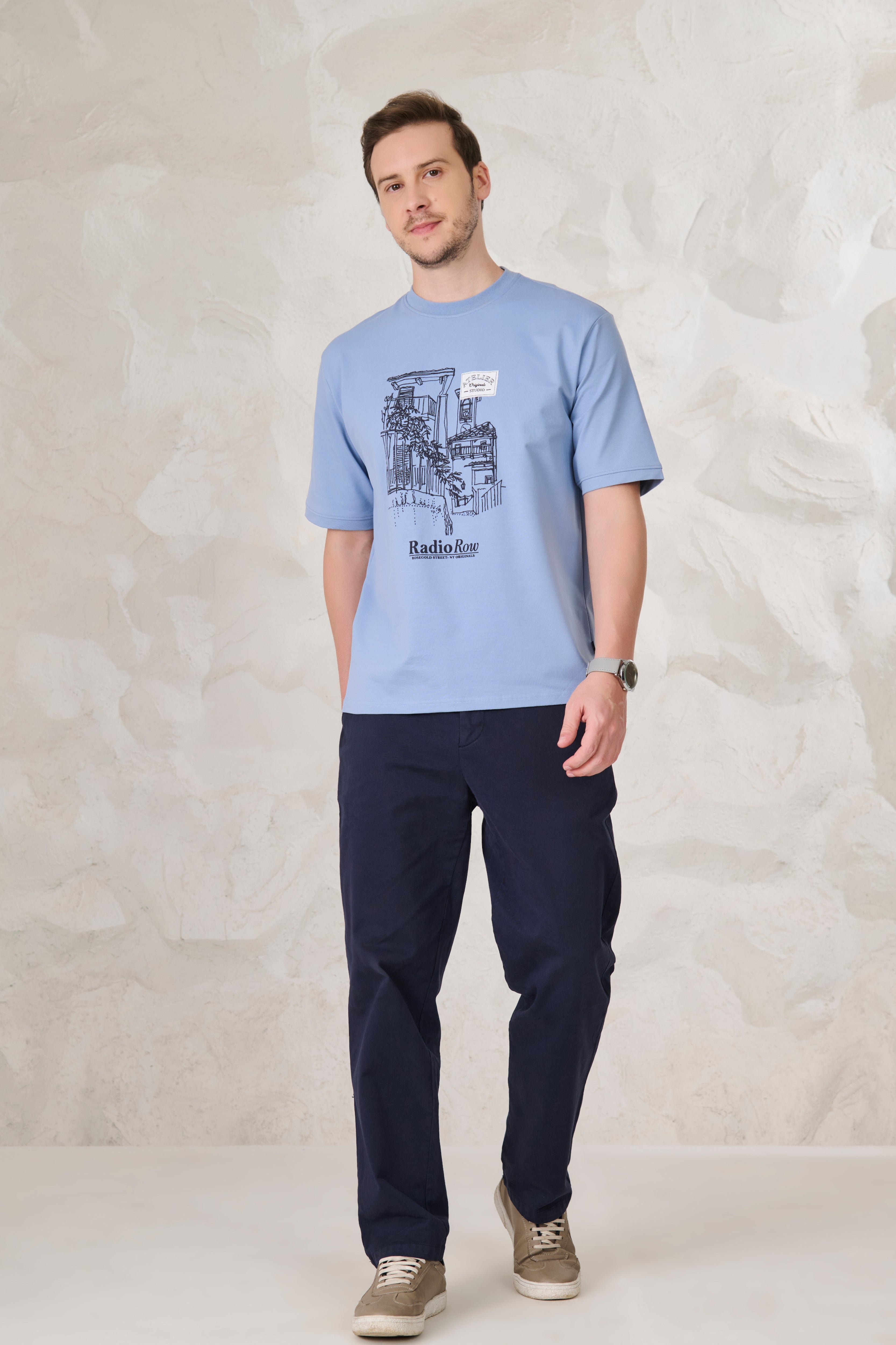 Buy Row Graphic Oversized Stretch T-Shirt - Sky Blue Online Shopping view 5