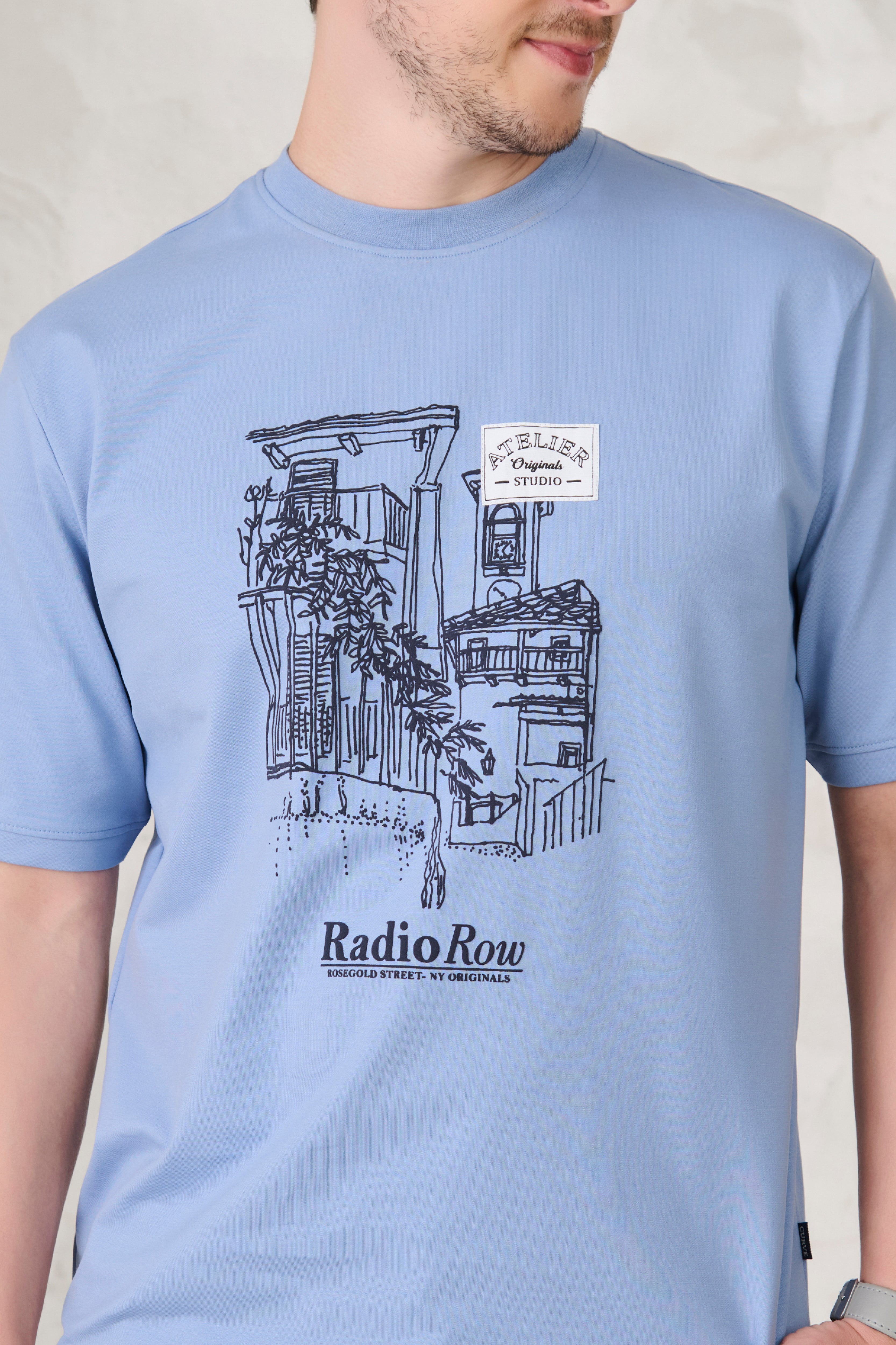 Buy Row Graphic Oversized Stretch T-Shirt - Sky Blue Online Shopping view 4