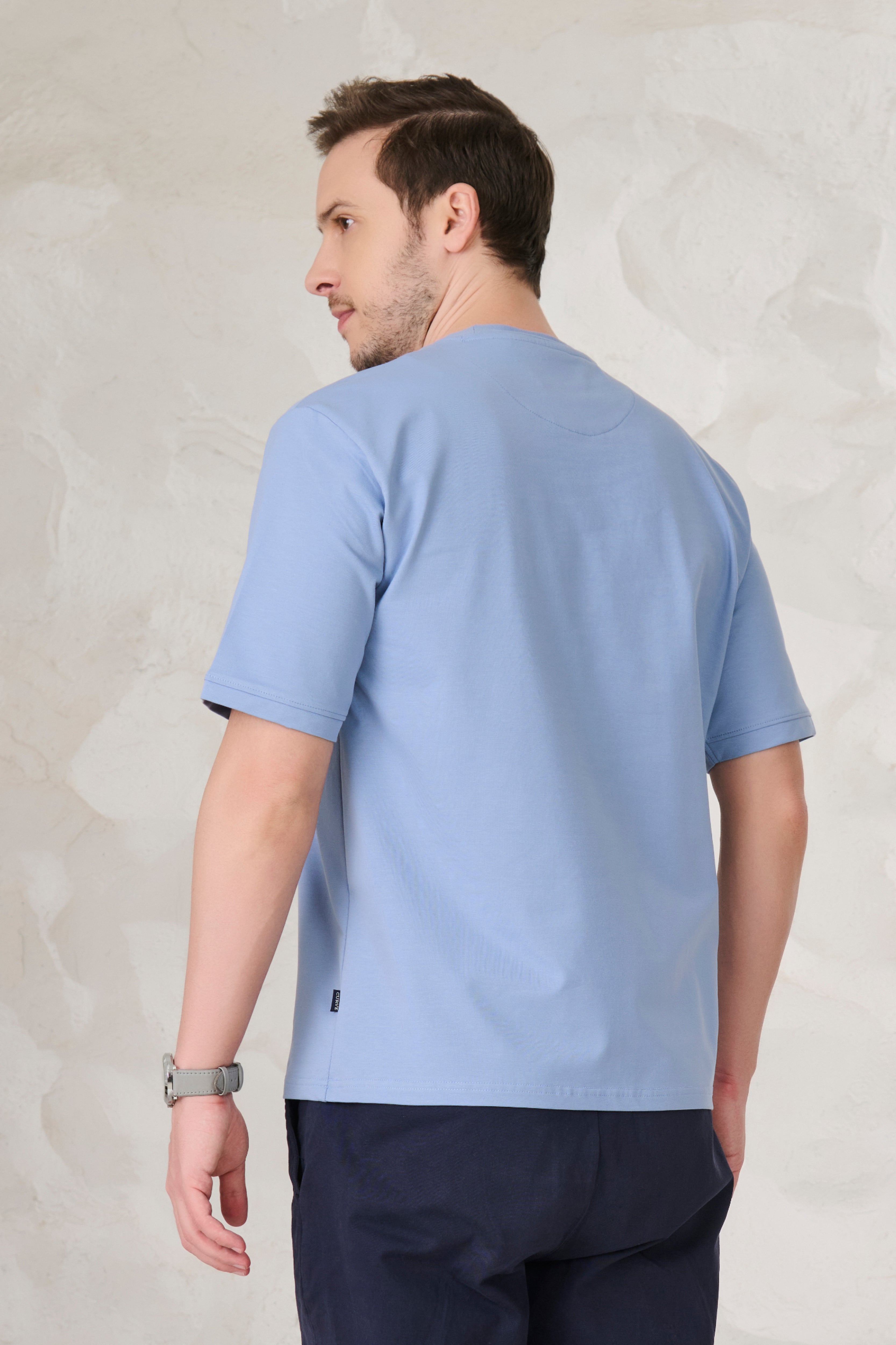 Buy Row Graphic Oversized Stretch T-Shirt - Sky Blue Online Shopping view 3