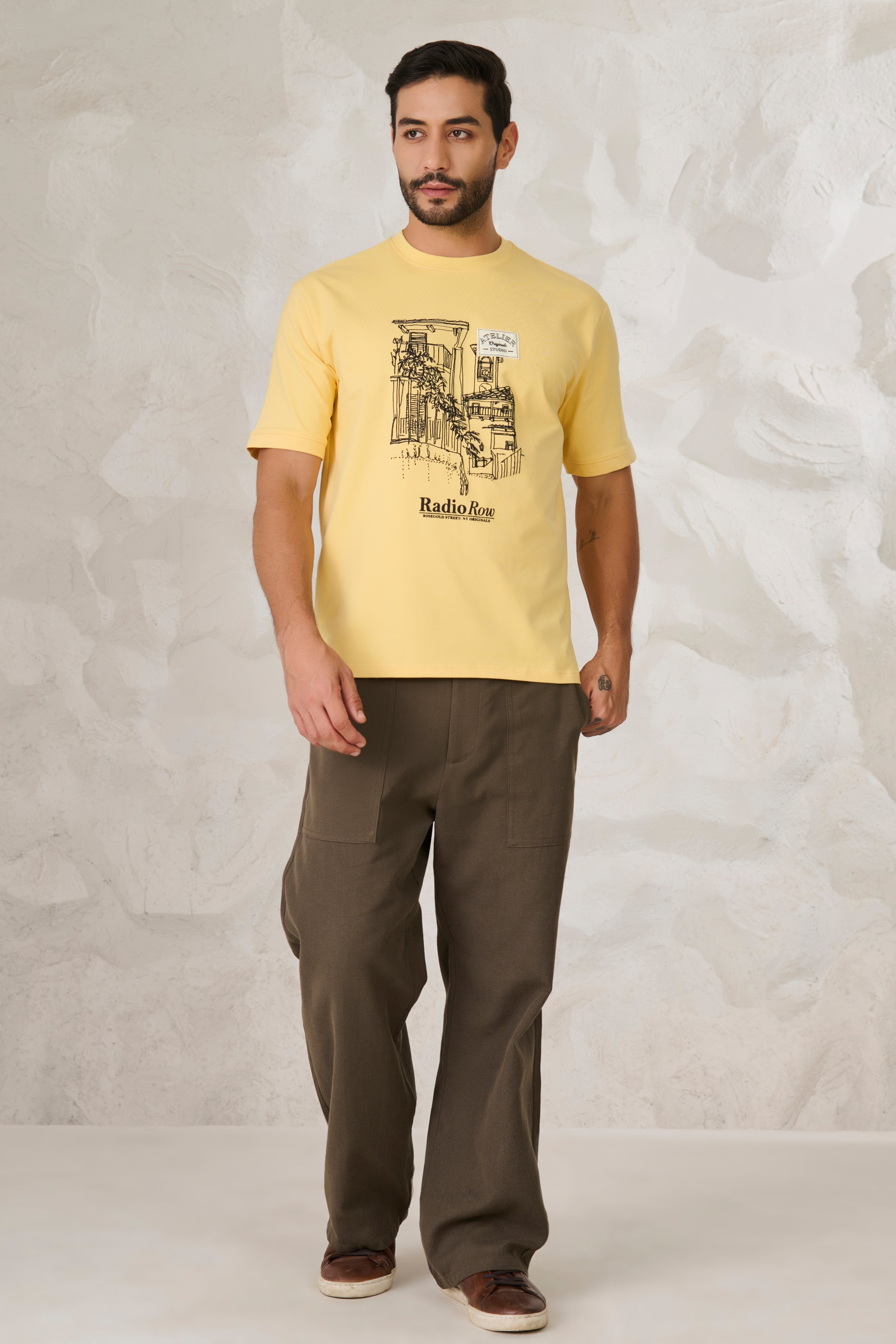 Buy Row Graphic Oversized Stretch T-Shirt - Yellow Online Shopping view 5