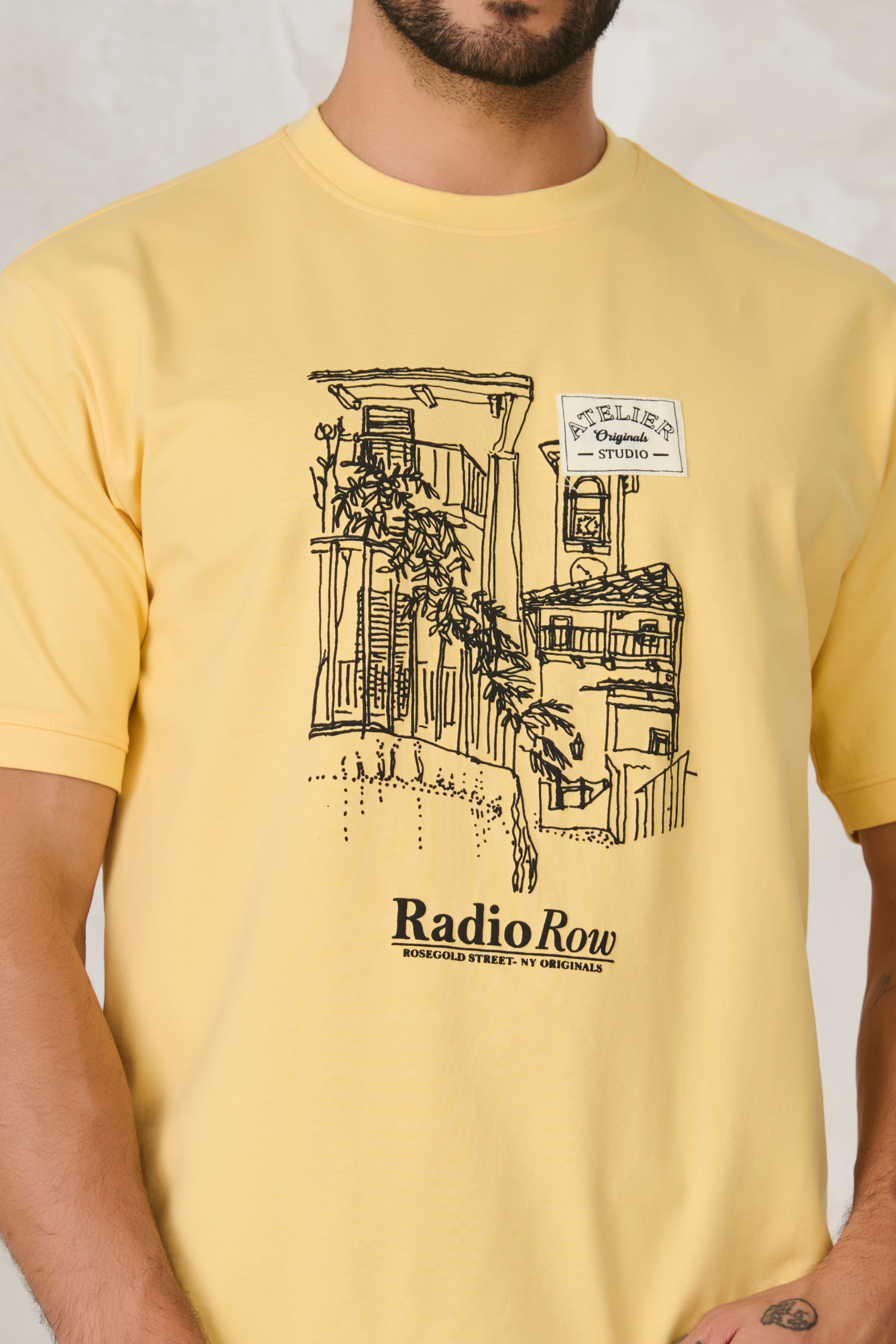 Buy Row Graphic Oversized Stretch T-Shirt - Yellow Online Shopping view 4