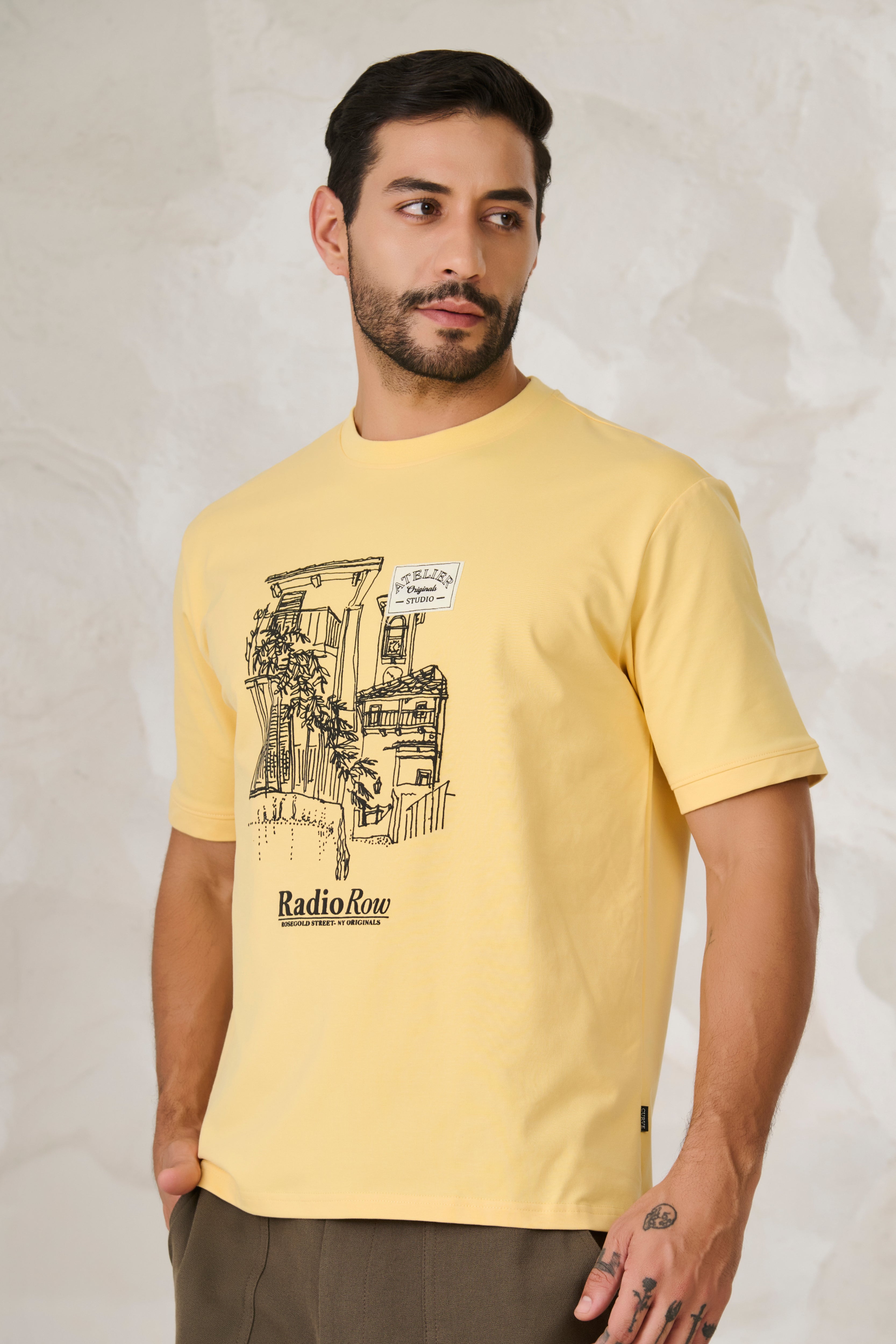 Buy Row Graphic Oversized Stretch T-Shirt - Yellow Online Shopping view 2