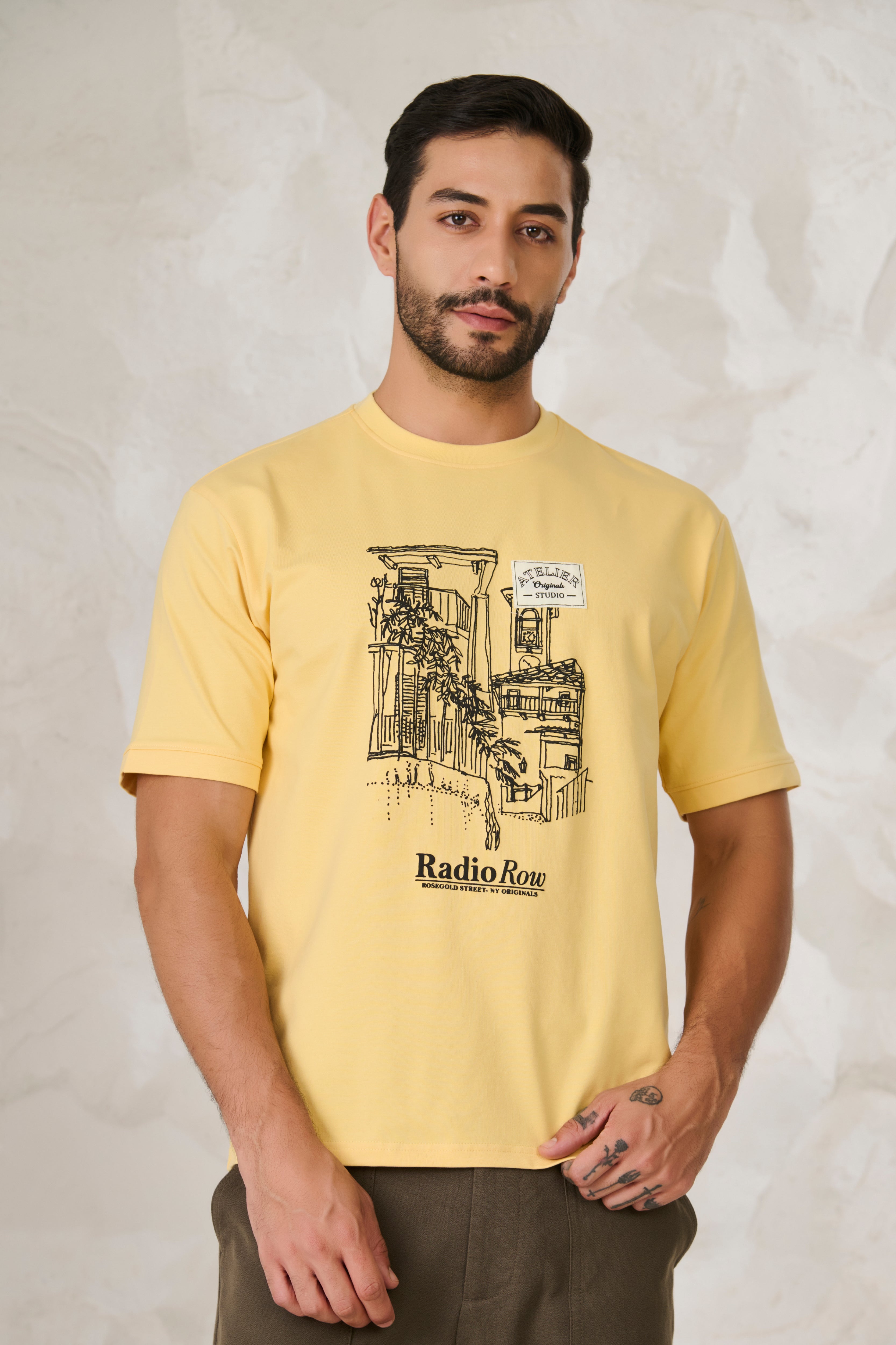 Buy Row Graphic Oversized Stretch T-Shirt - Yellow Online Shopping view 1