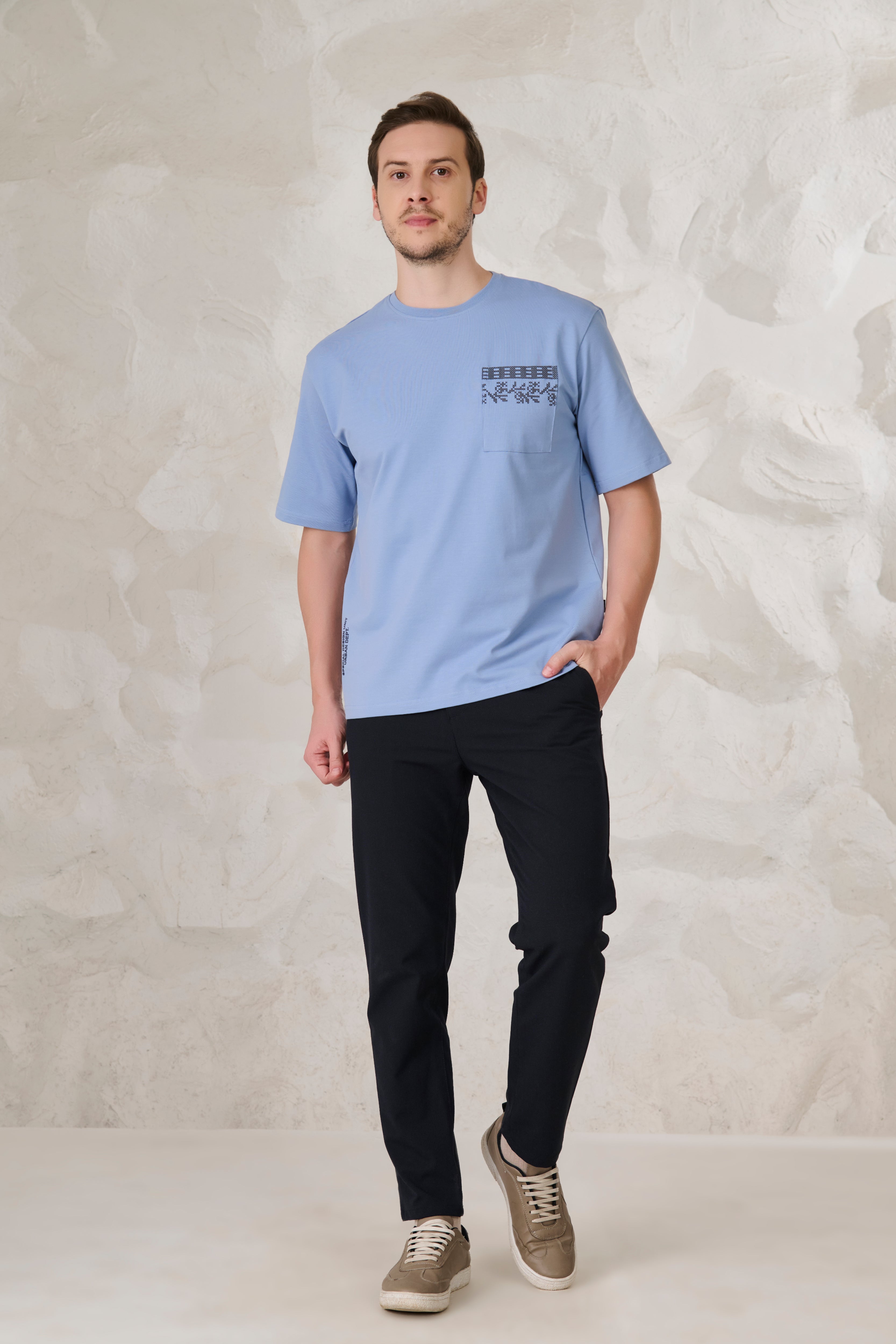 Buy Ornaments Pocket Oversized Stretch T-Shirt - Sky Online Shopping view 5