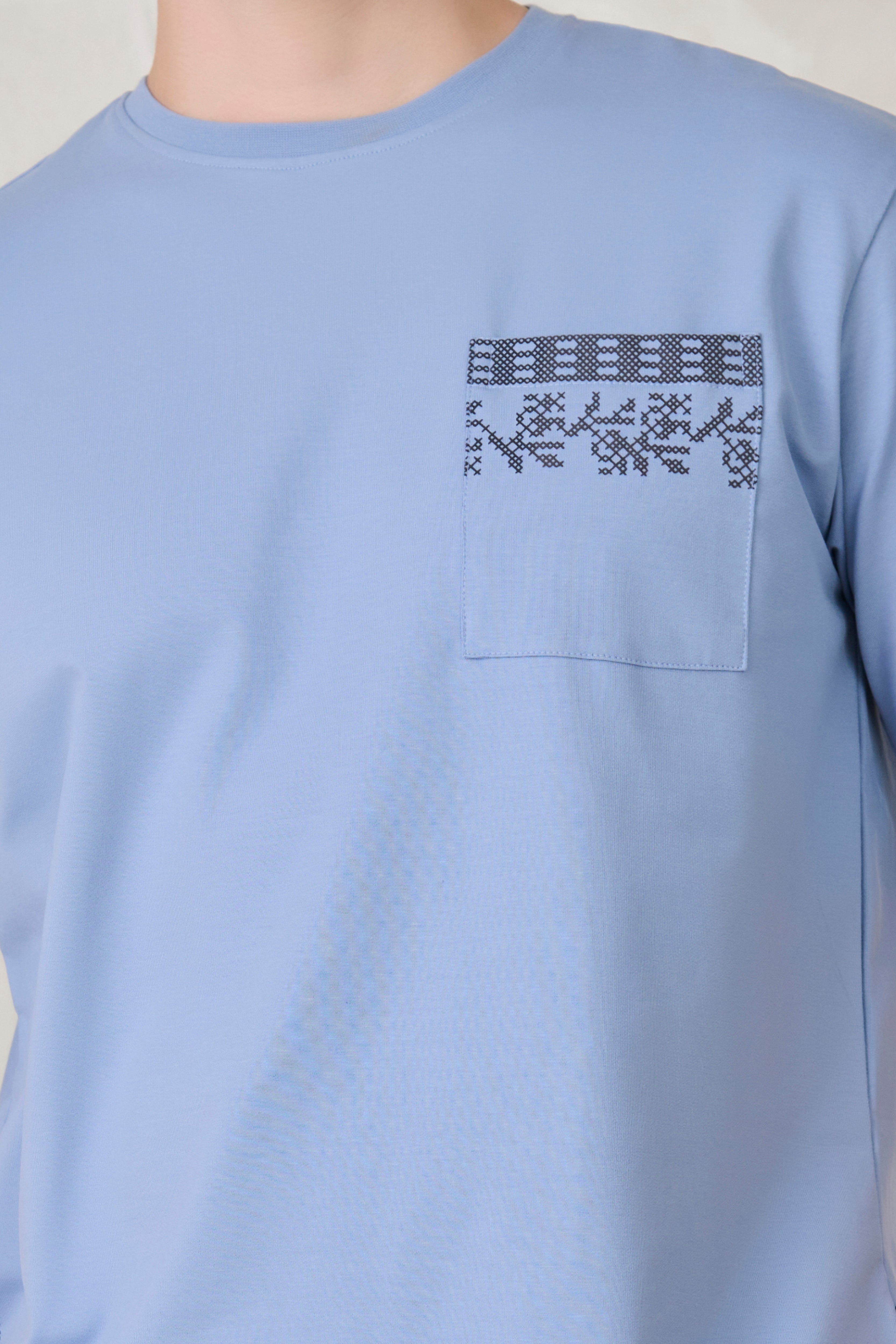 Buy Ornaments Pocket Oversized Stretch T-Shirt - Sky Online Shopping view 4