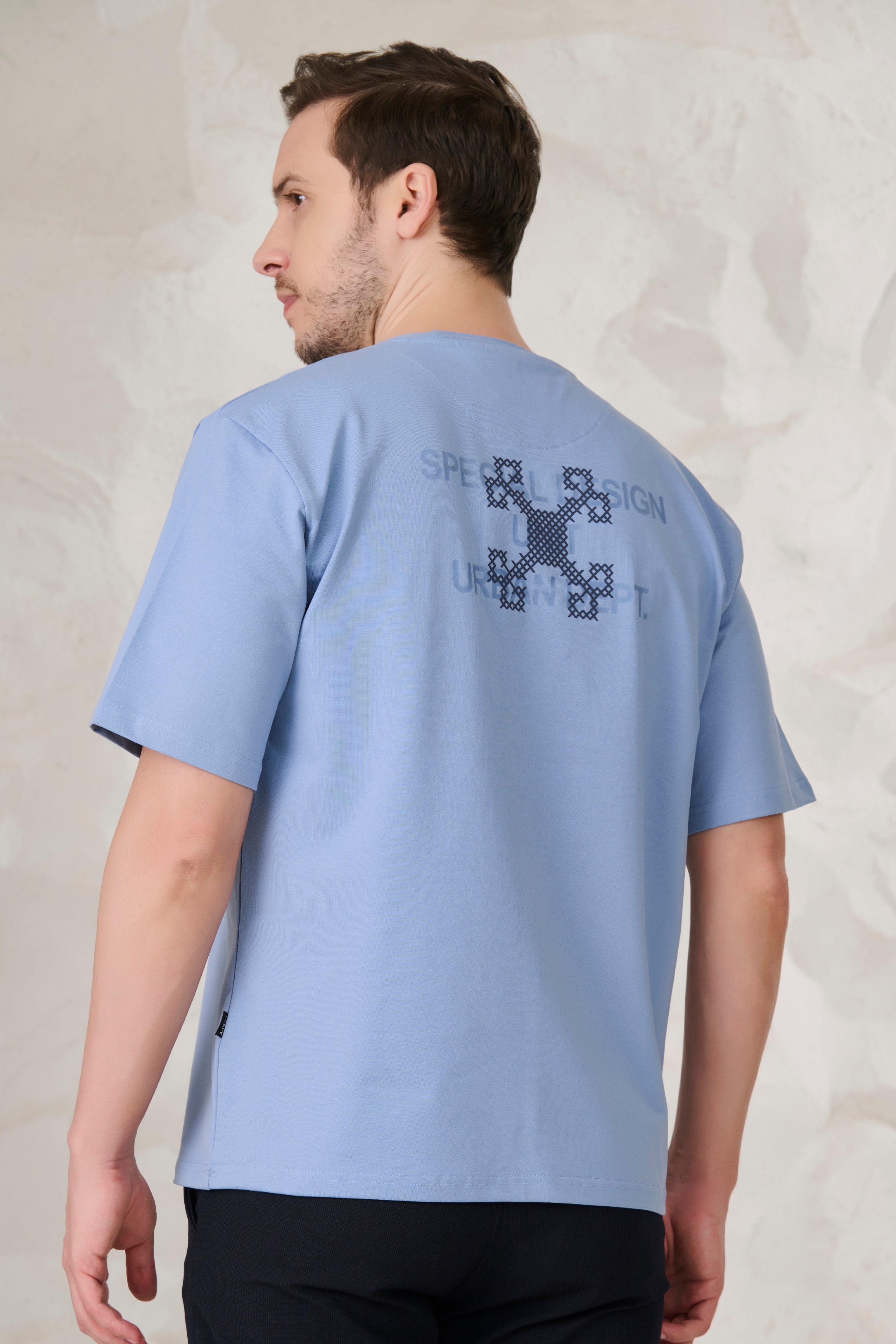 Buy Ornaments Pocket Oversized Stretch T-Shirt - Sky Online Shopping view 3