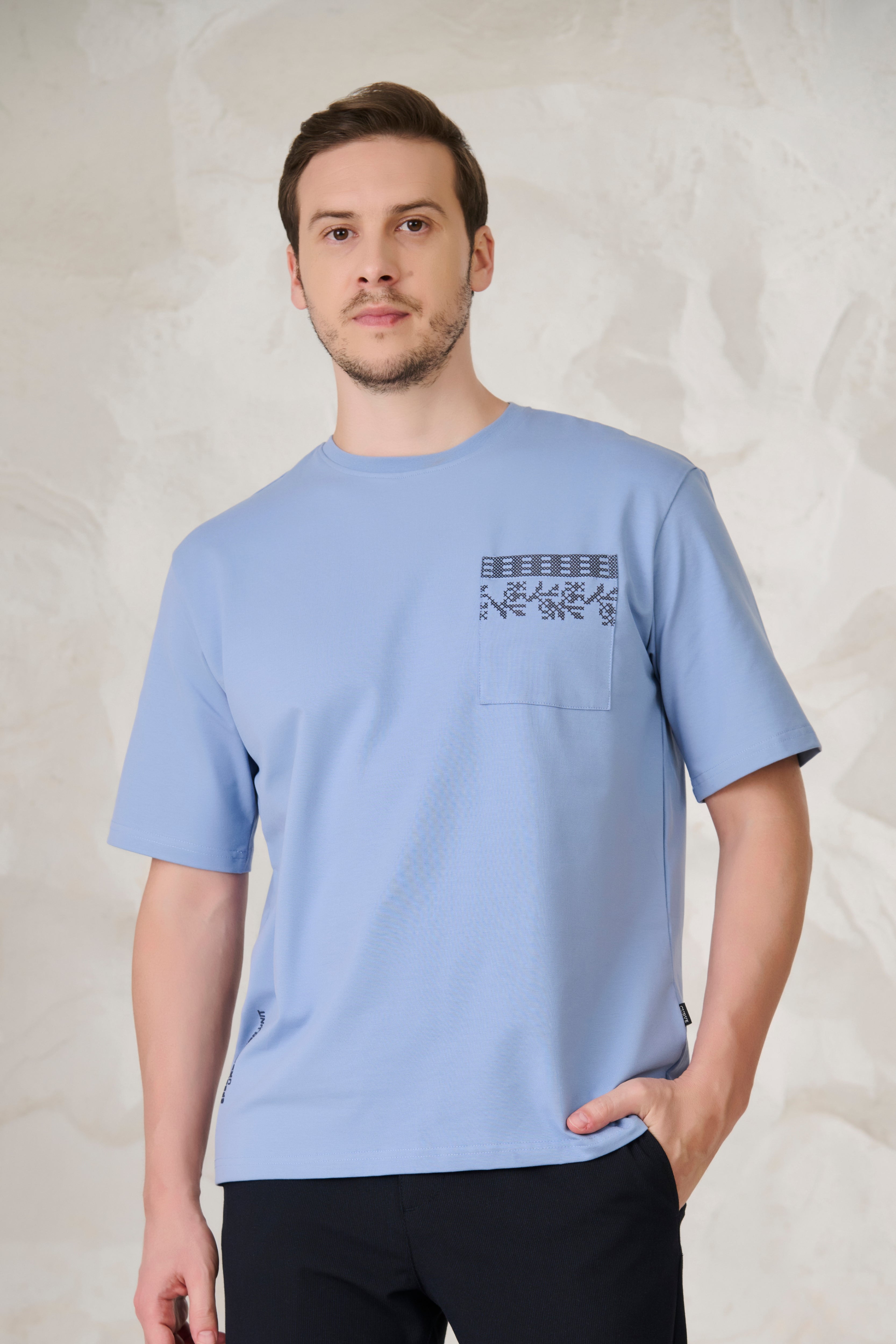 Buy Ornaments Pocket Oversized Stretch T-Shirt - Sky Online Shopping view 1