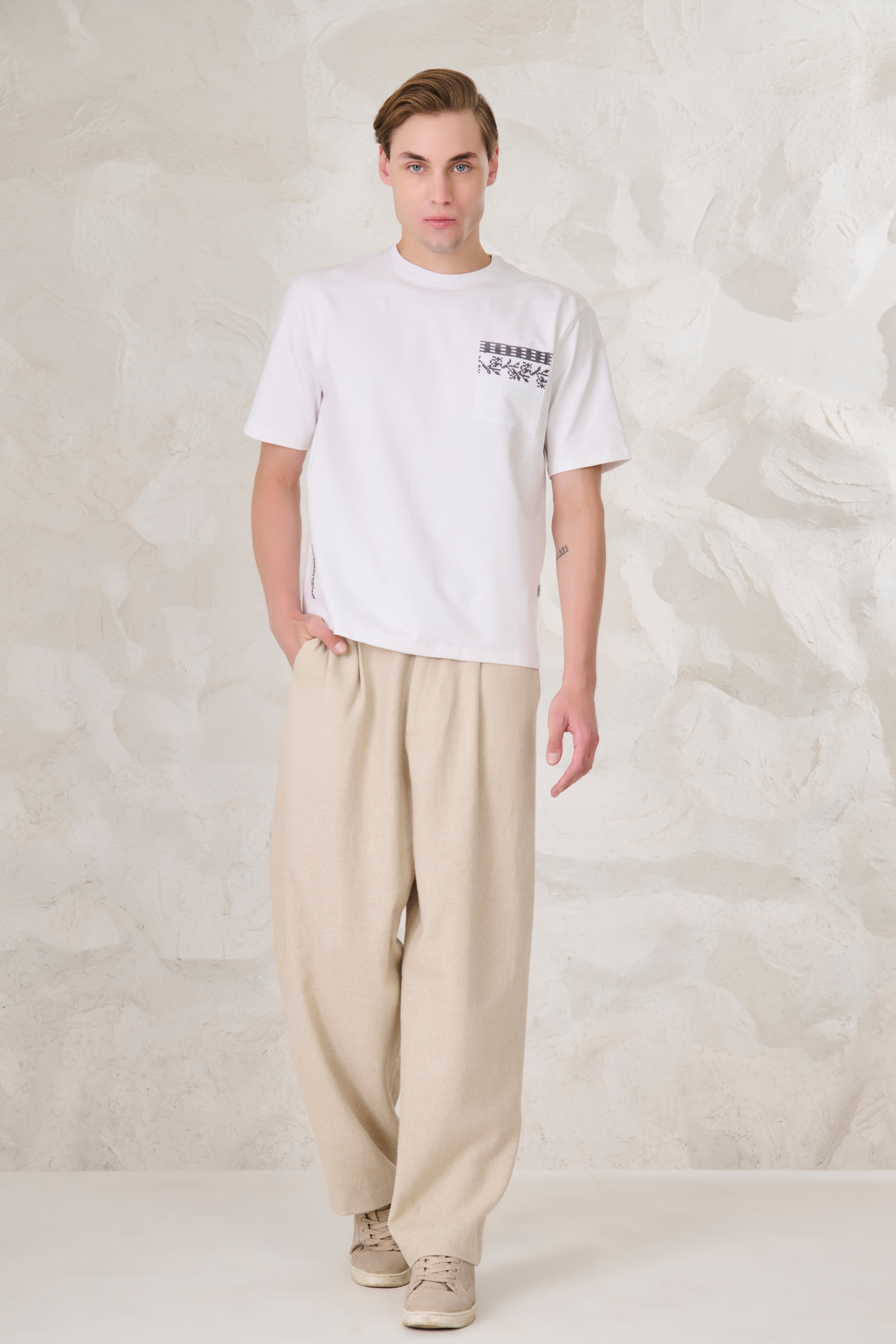 Buy Ornaments Pocket Oversized Stretch T-Shirt - White Online Shopping view 5