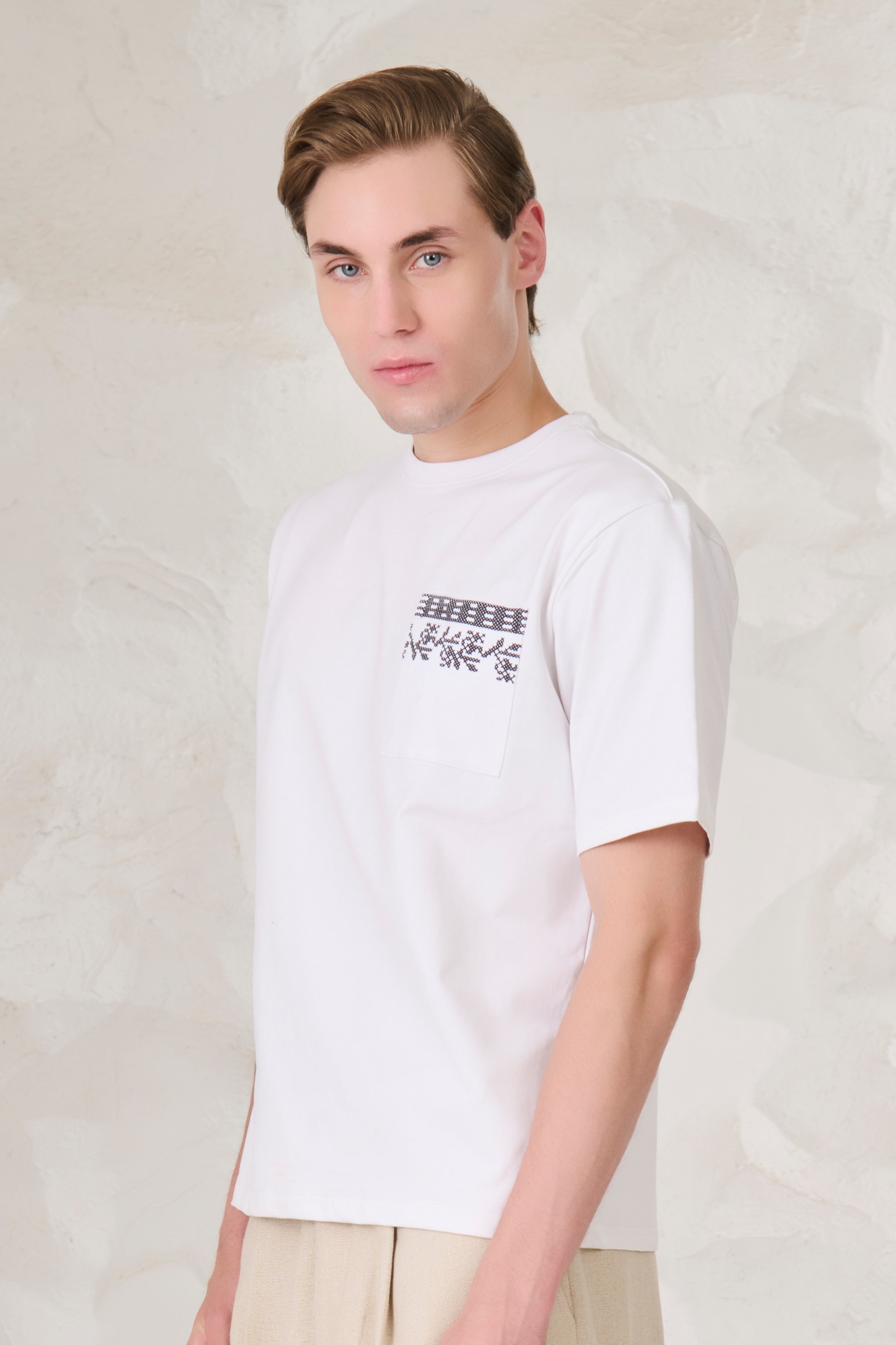 Buy Ornaments Pocket Oversized Stretch T-Shirt - White Online Shopping view 2