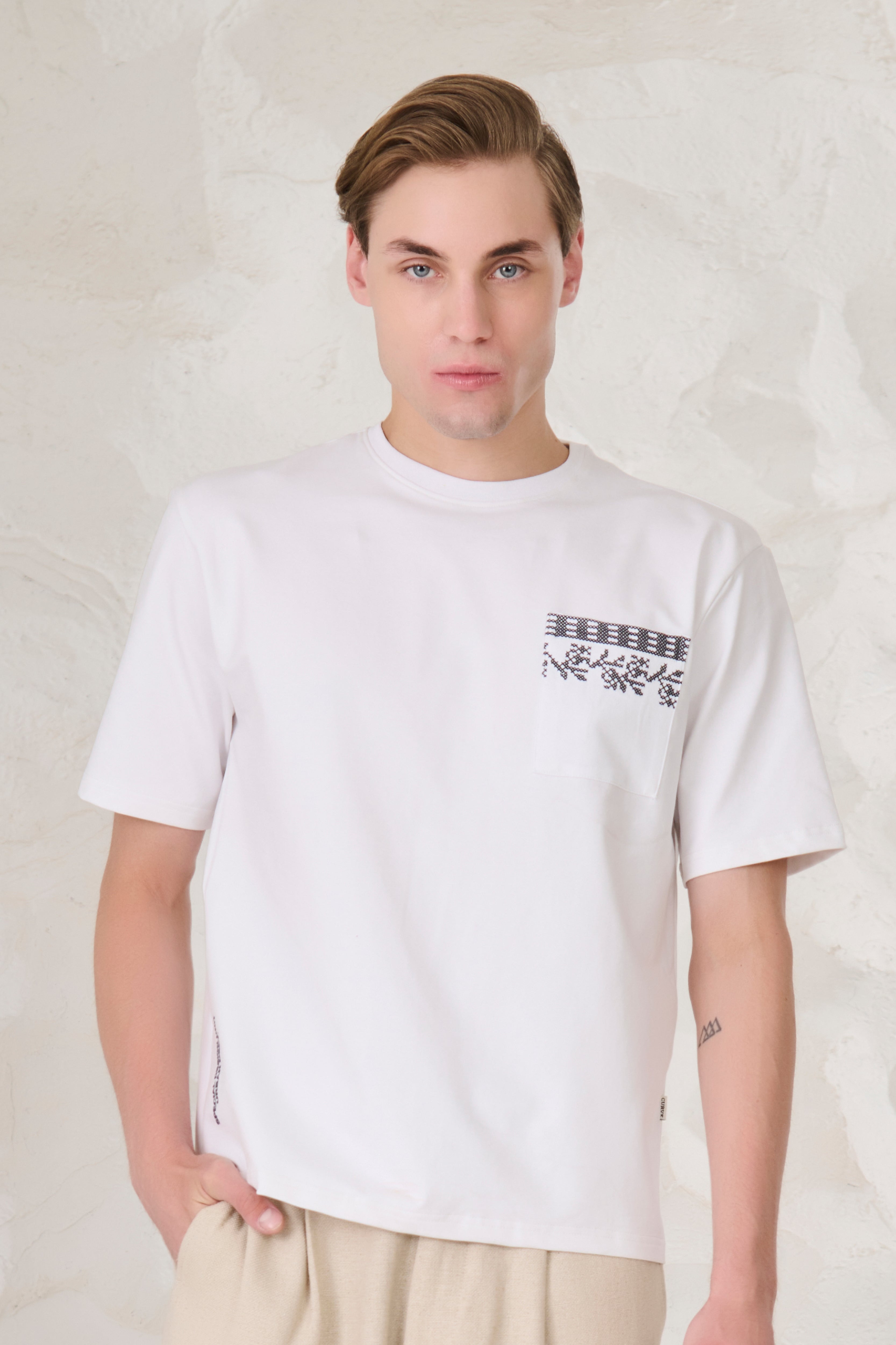 Buy Ornaments Pocket Oversized Stretch T-Shirt - White Online Shopping view 1