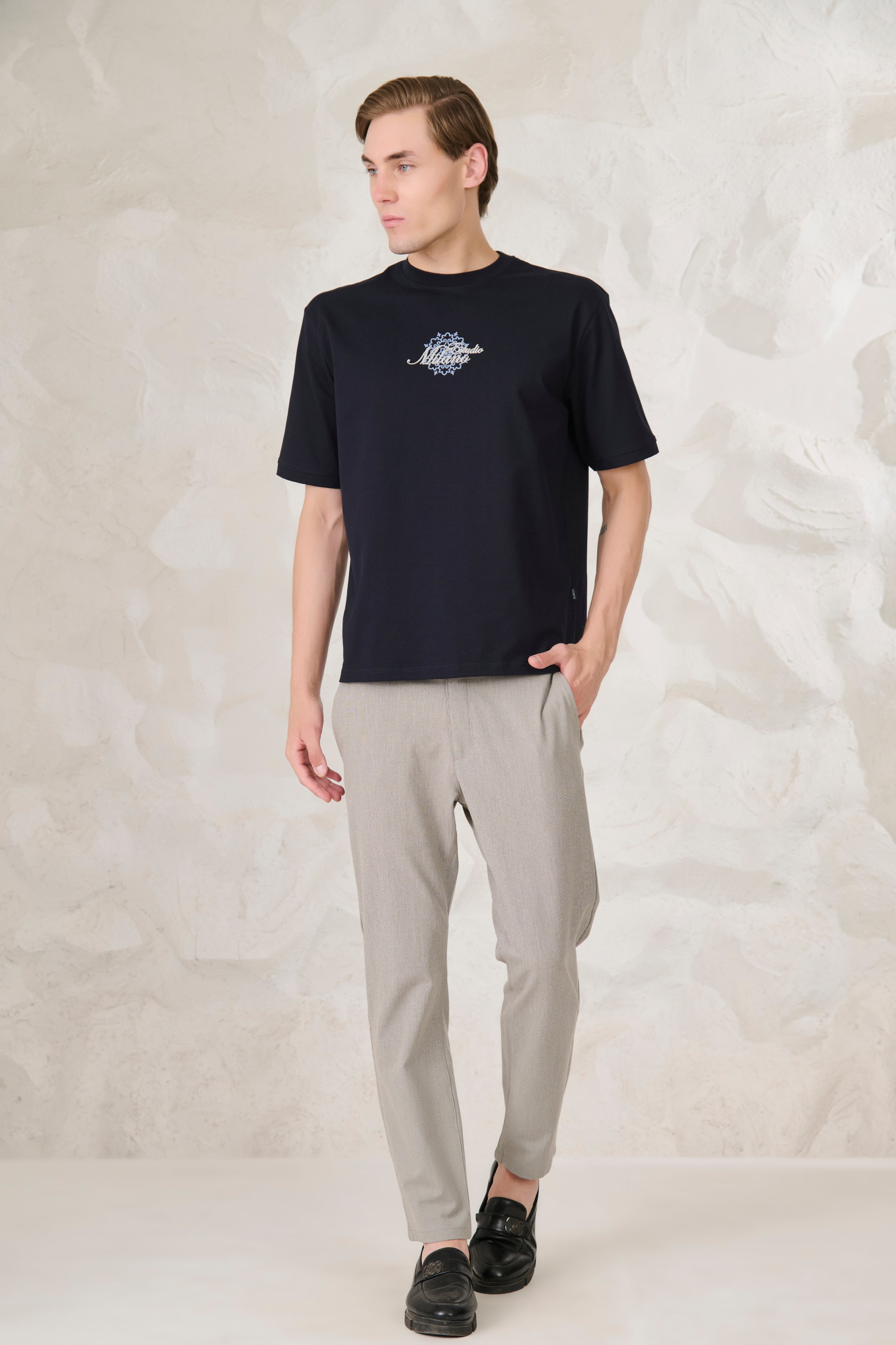 Buy Milano Graphic Oversized Stretch T-Shirt - Navy Online Shopping view 5