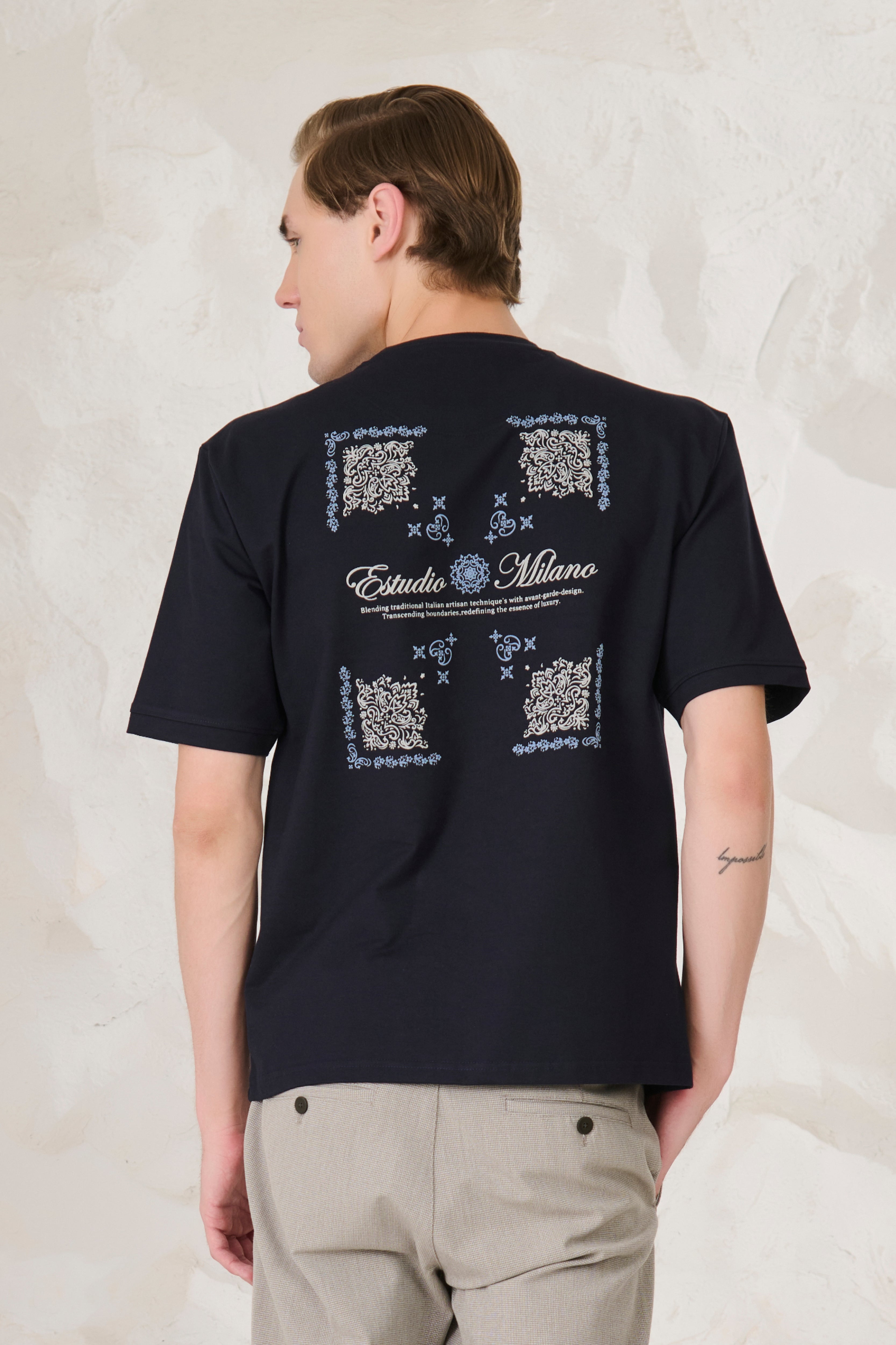 Buy Milano Graphic Oversized Stretch T-Shirt - Navy Online Shopping view 3