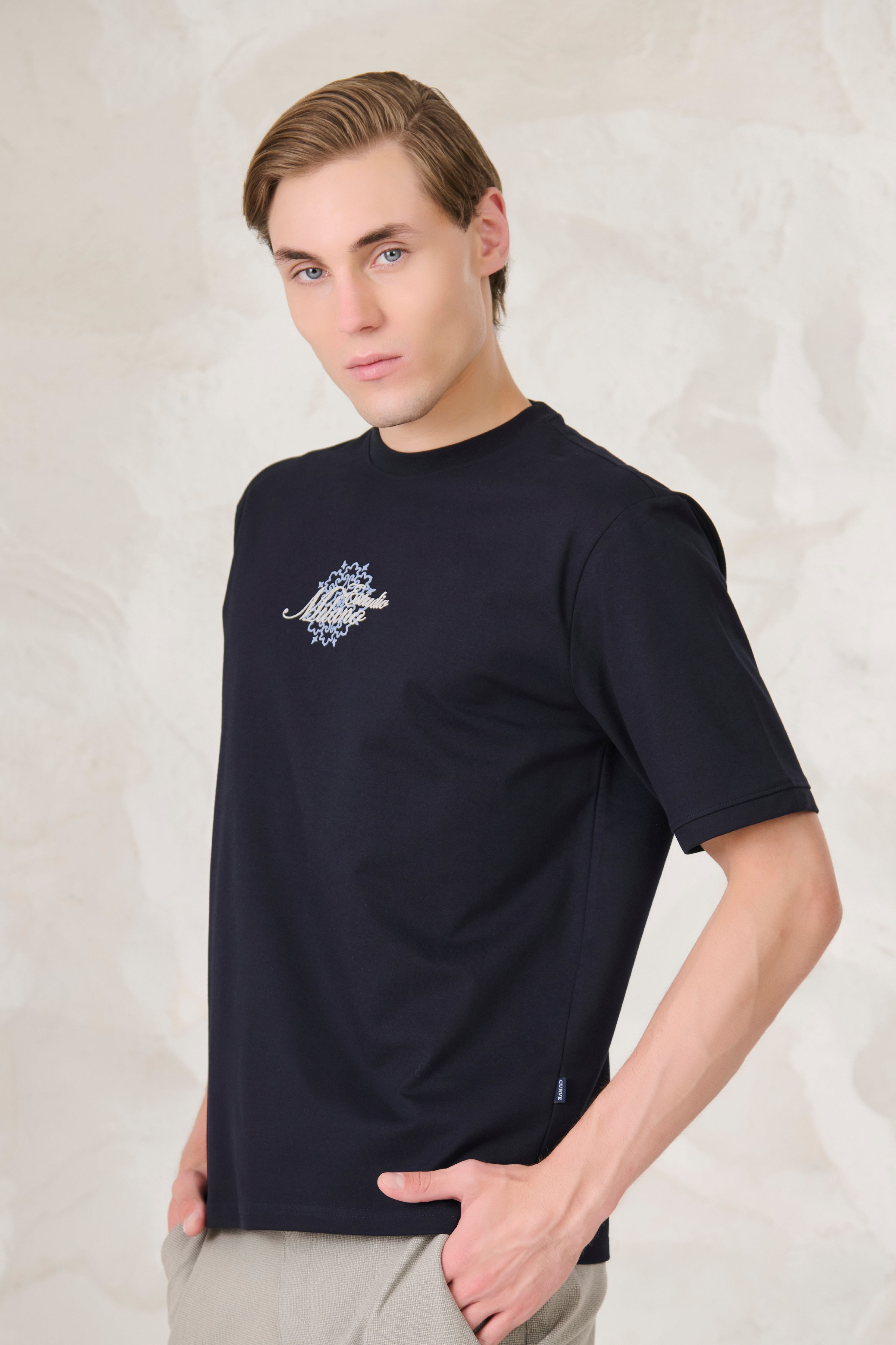 Buy Milano Graphic Oversized Stretch T-Shirt - Navy Online Shopping view 2