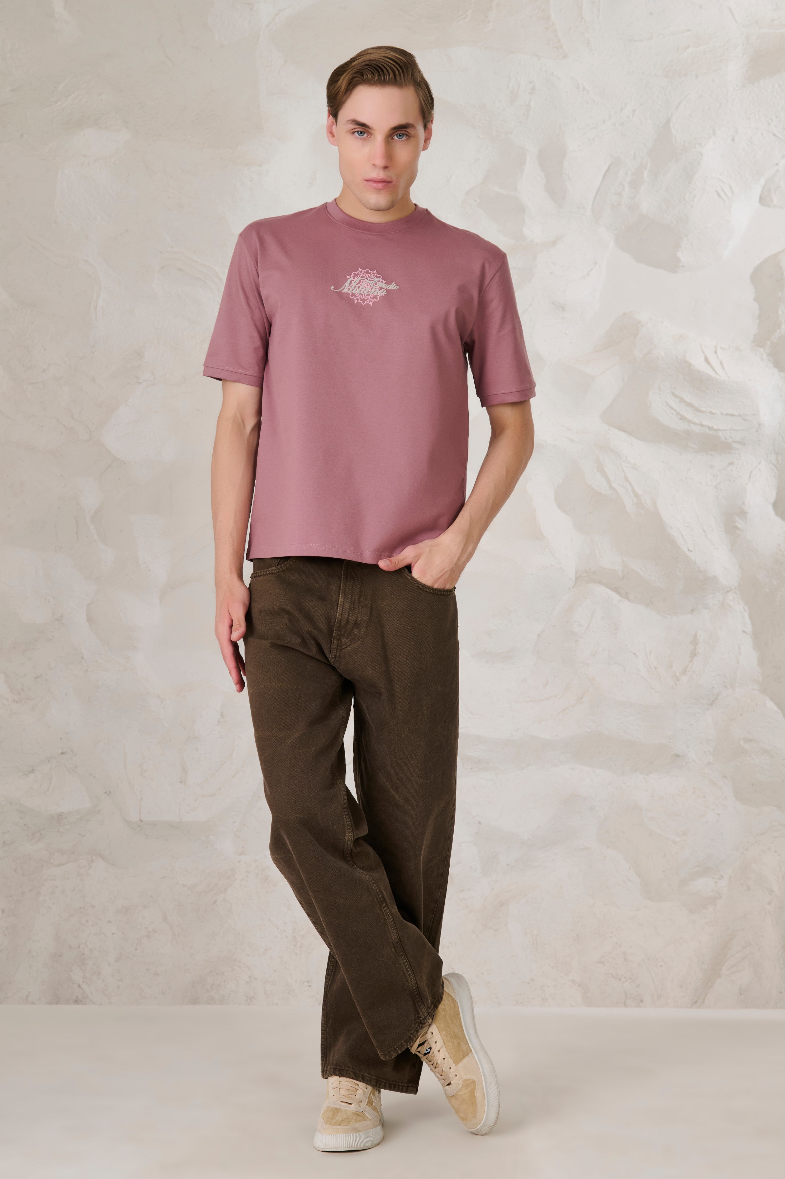 Buy Milano Graphic Oversized Stretch T-Shirt - Onion Pink Online Shopping view 5