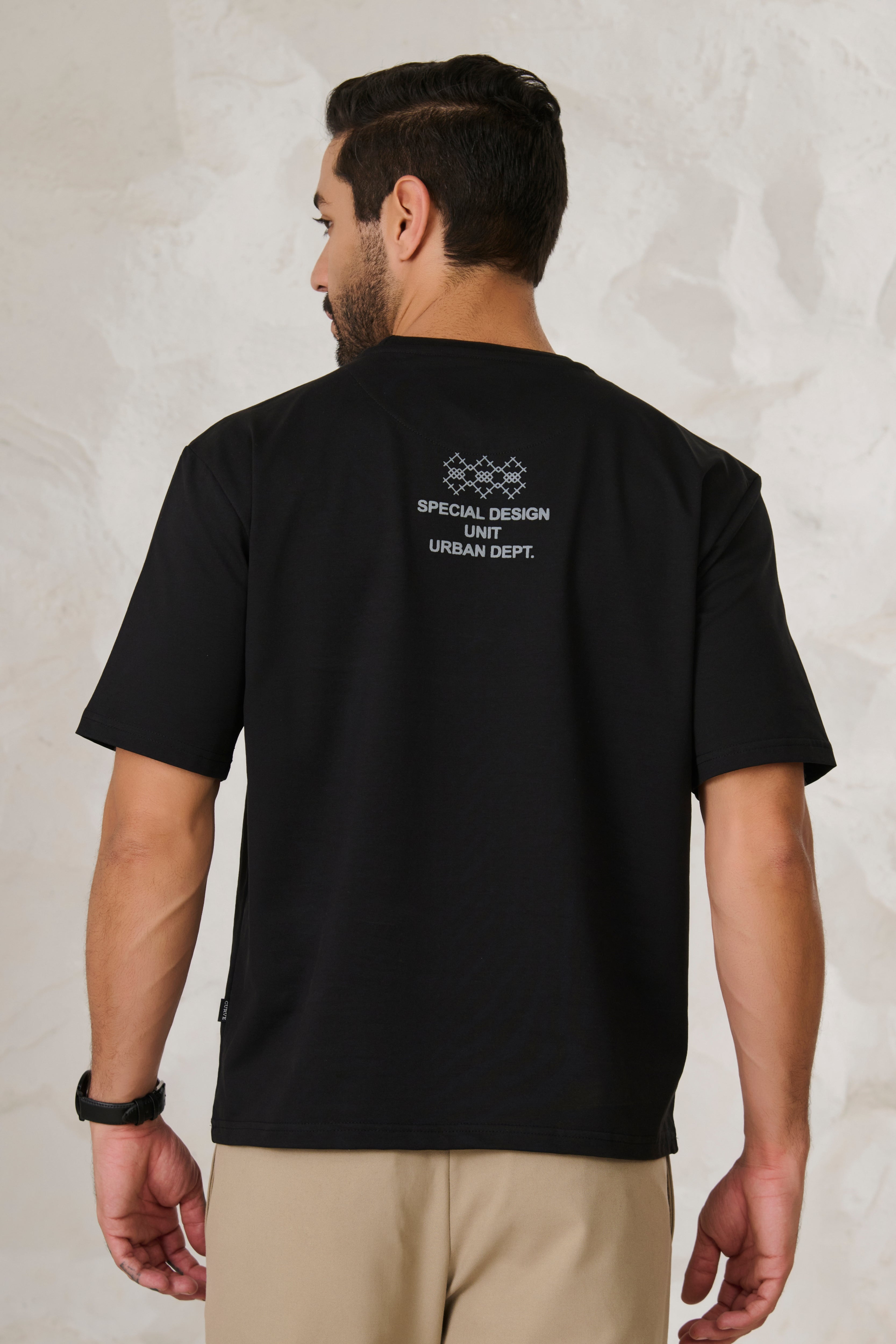 Buy Ornaments Graphic Oversized Stretch T-Shirt - Black Online Shopping view 3