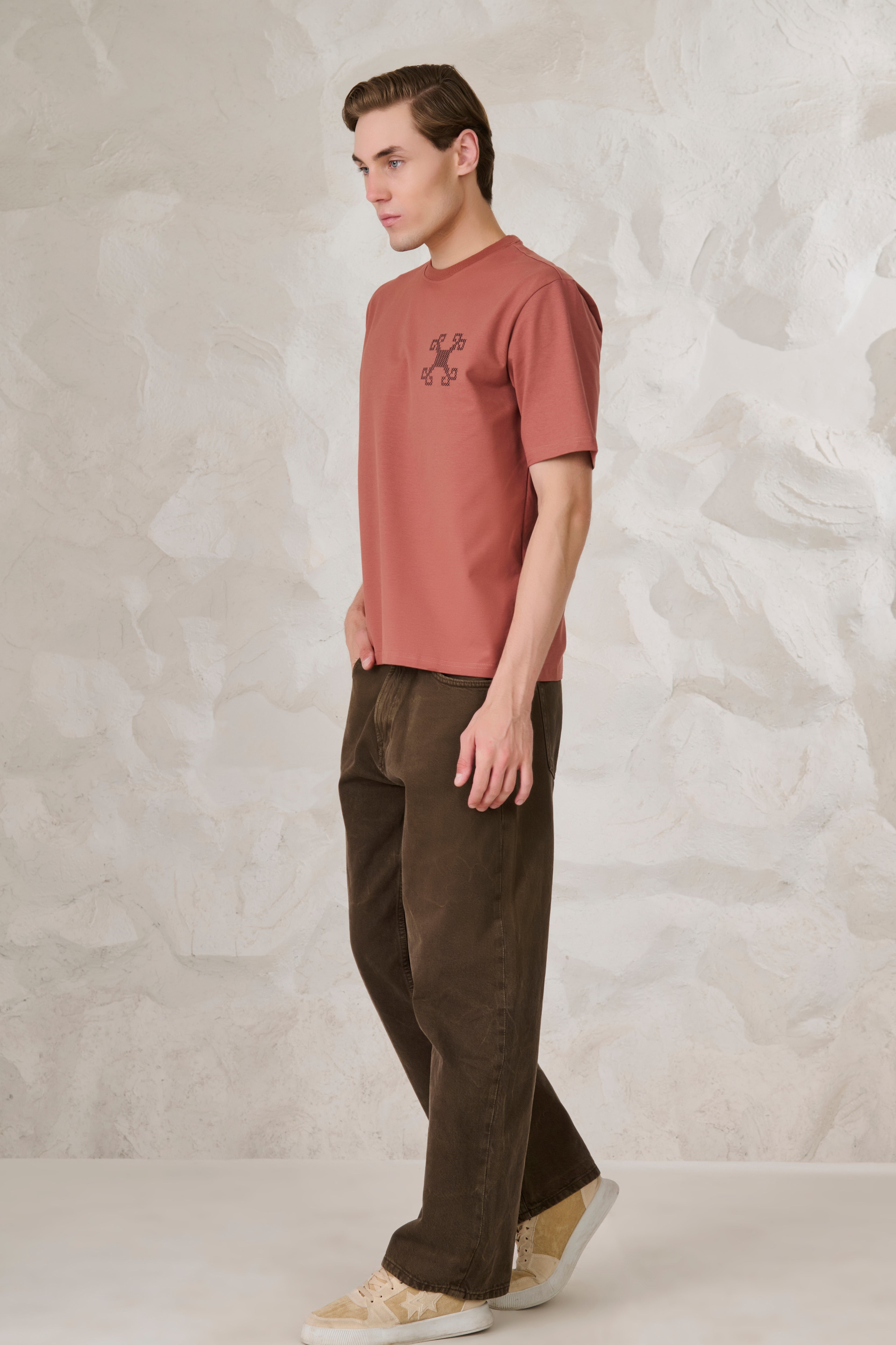 Buy Ornaments Graphic Oversized Stretch T-Shirt - Rust Online Shopping view 5