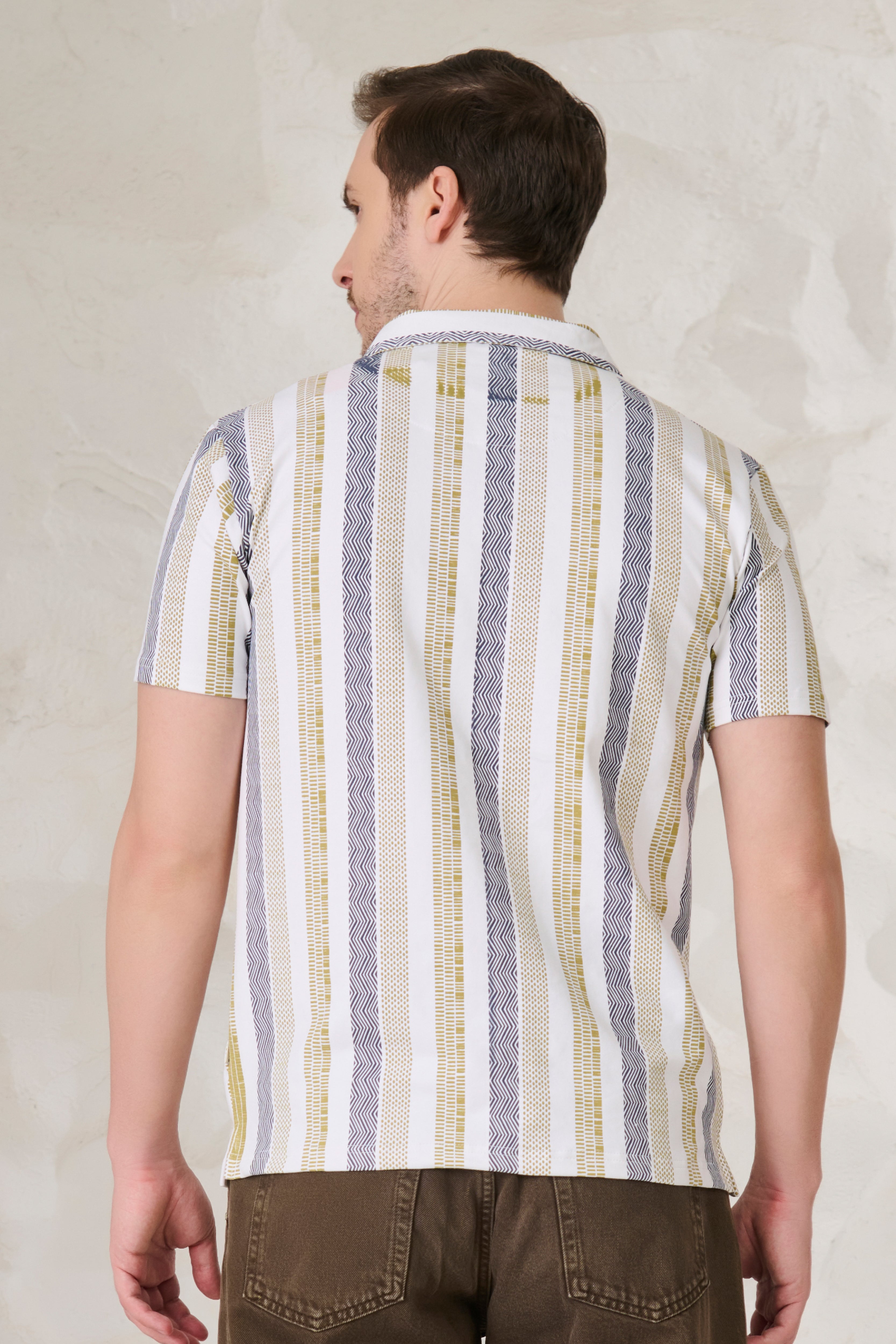 Buy Tire Stripes Printed Knitted Shirt - White Online Shopping view 3