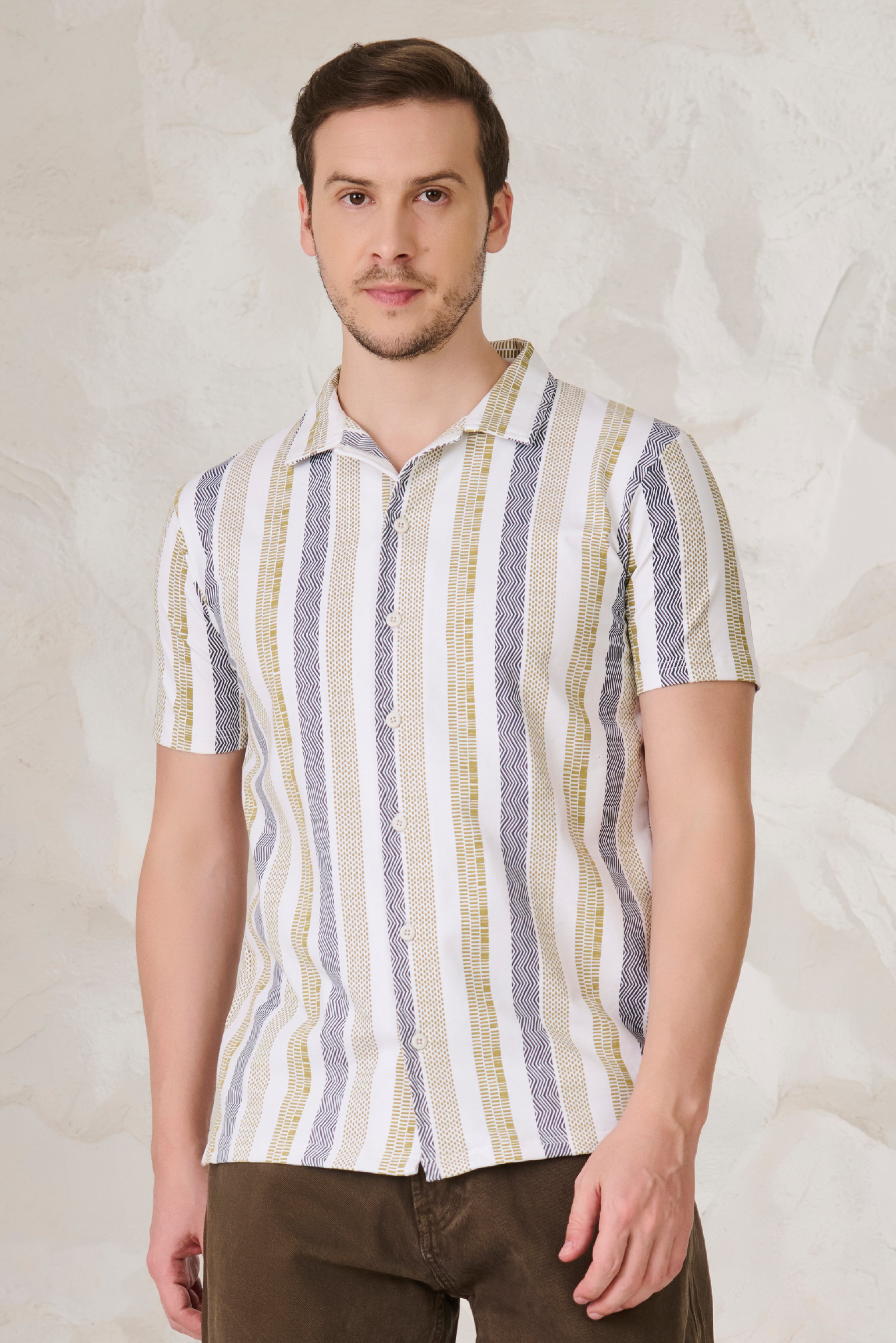 Buy Tire Stripes Printed Knitted Shirt - White Online Shopping view 1