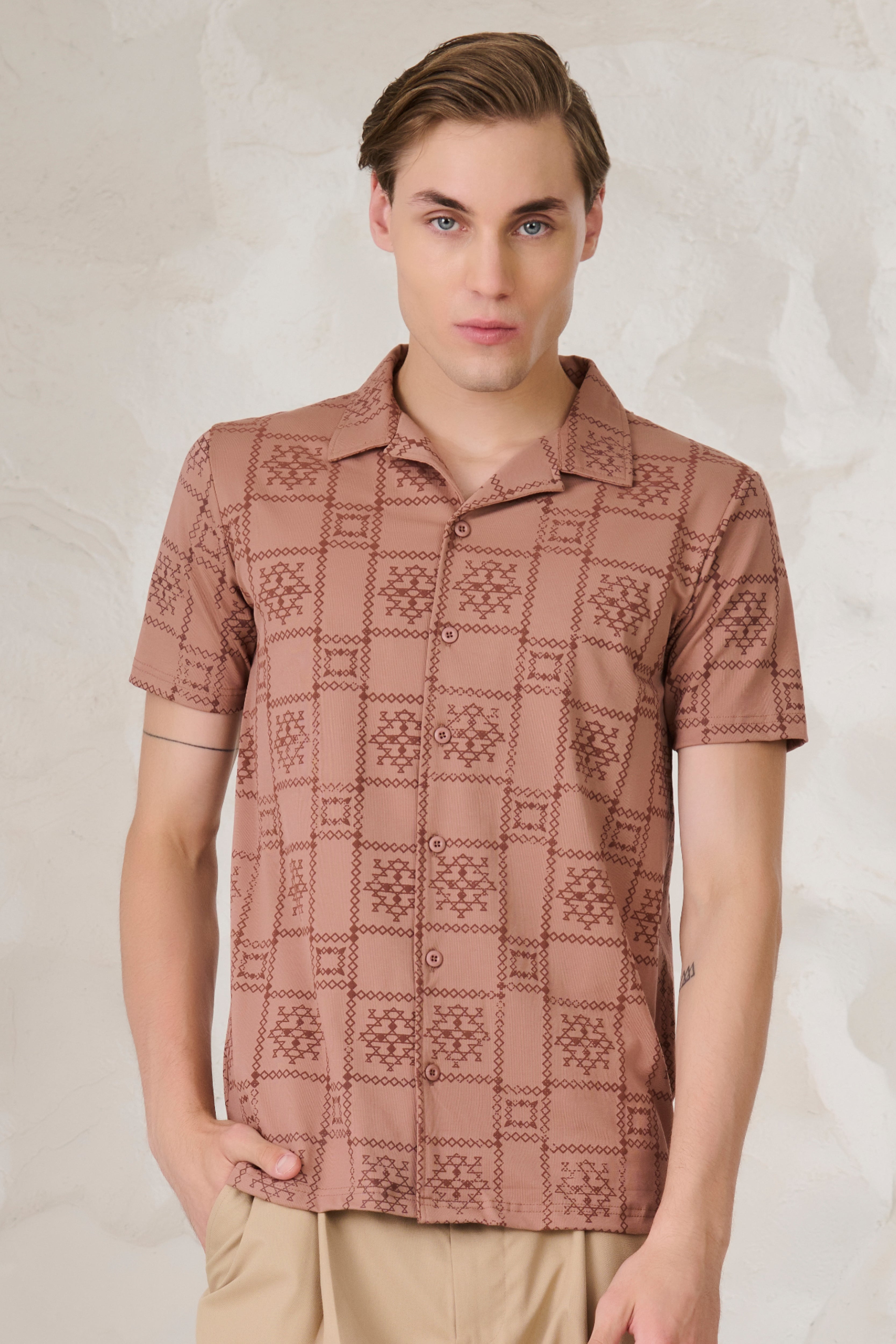 Buy Ornaments Square Cuban Shirt - Brown Online Shopping view 1
