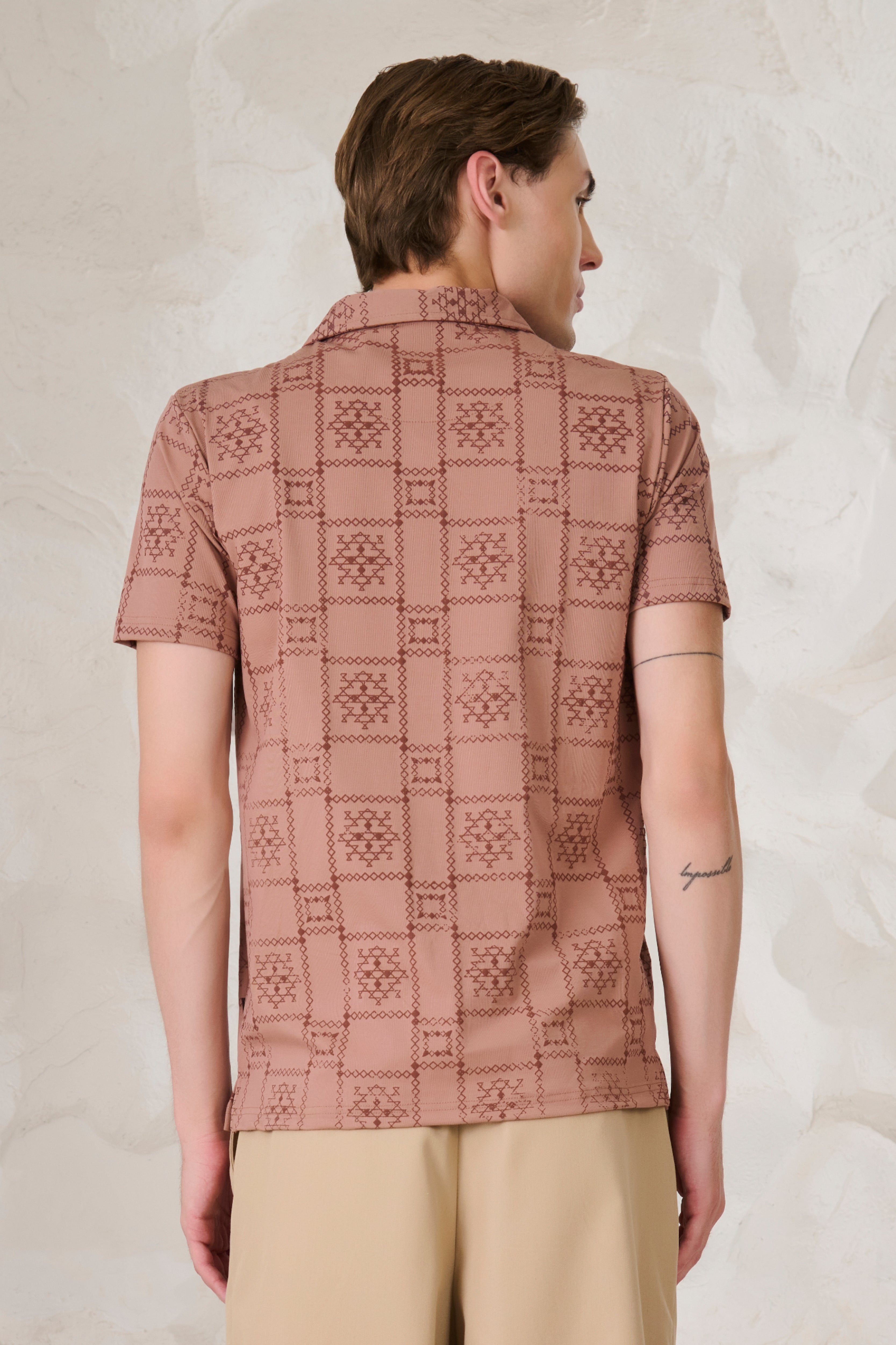 Buy Ornaments Square Cuban Shirt - Brown Online Shopping view 4
