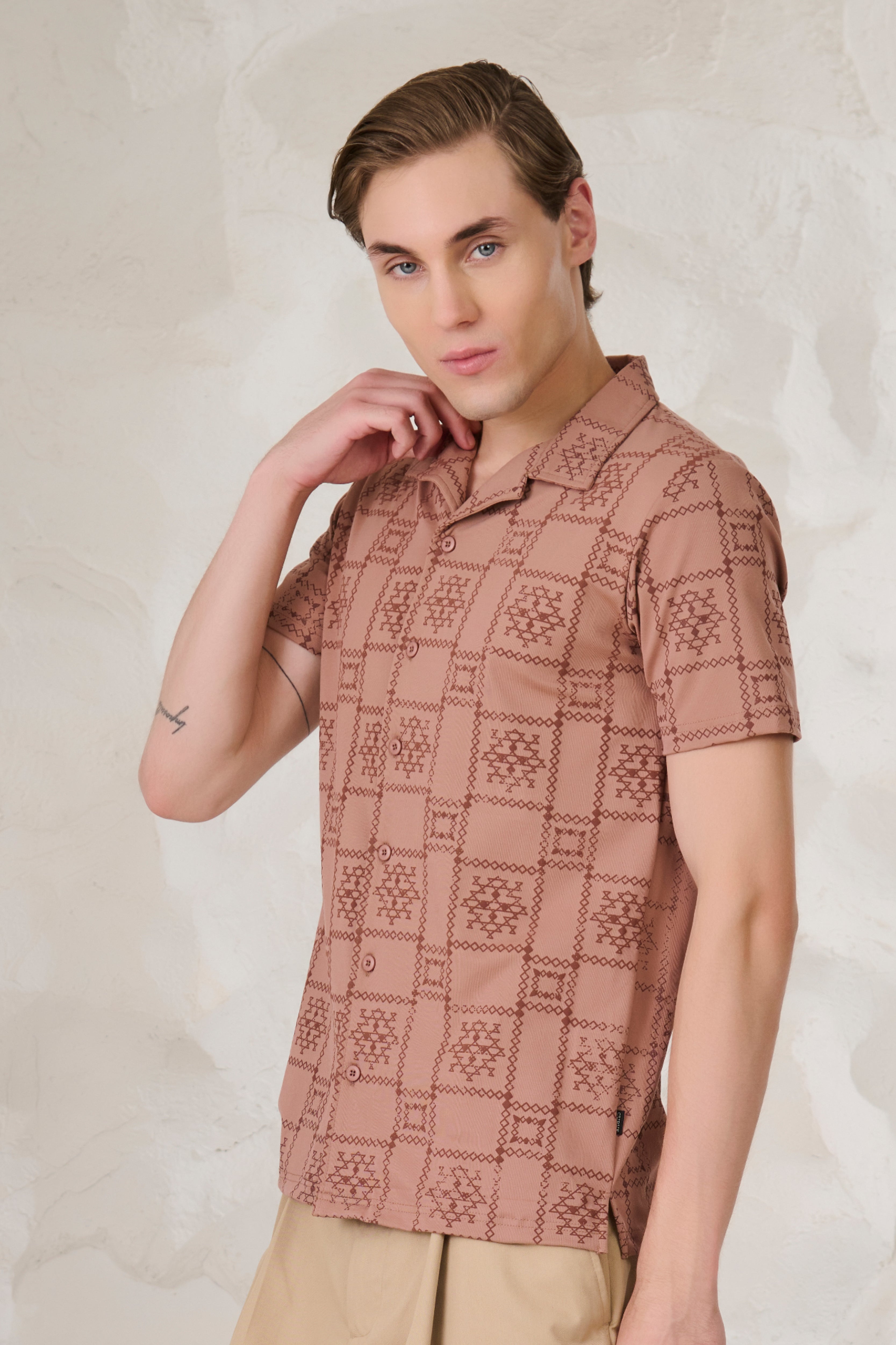 Buy Ornaments Square Cuban Shirt - Brown Online Shopping view 2