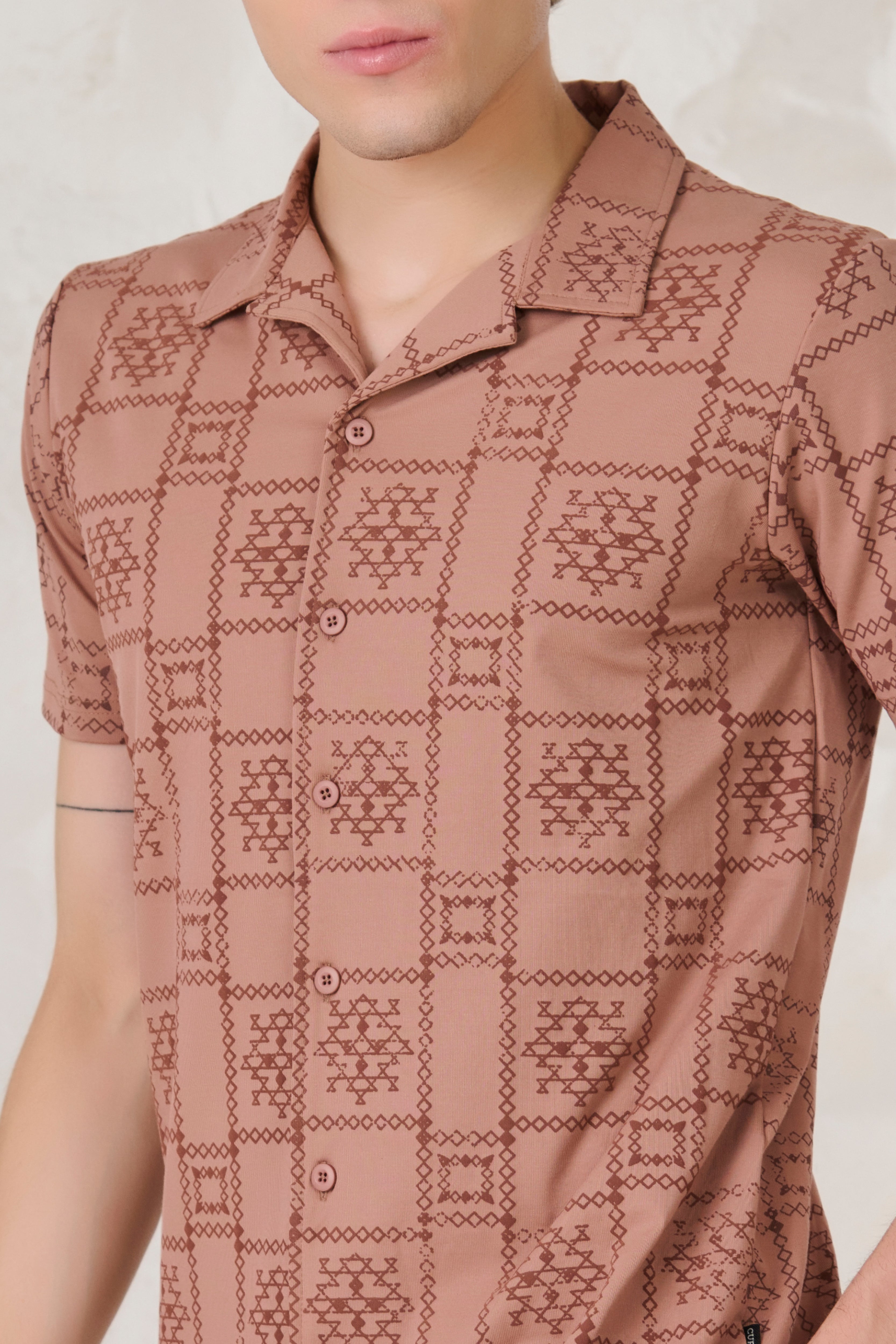 Buy Ornaments Square Cuban Shirt - Brown Online Shopping view 3