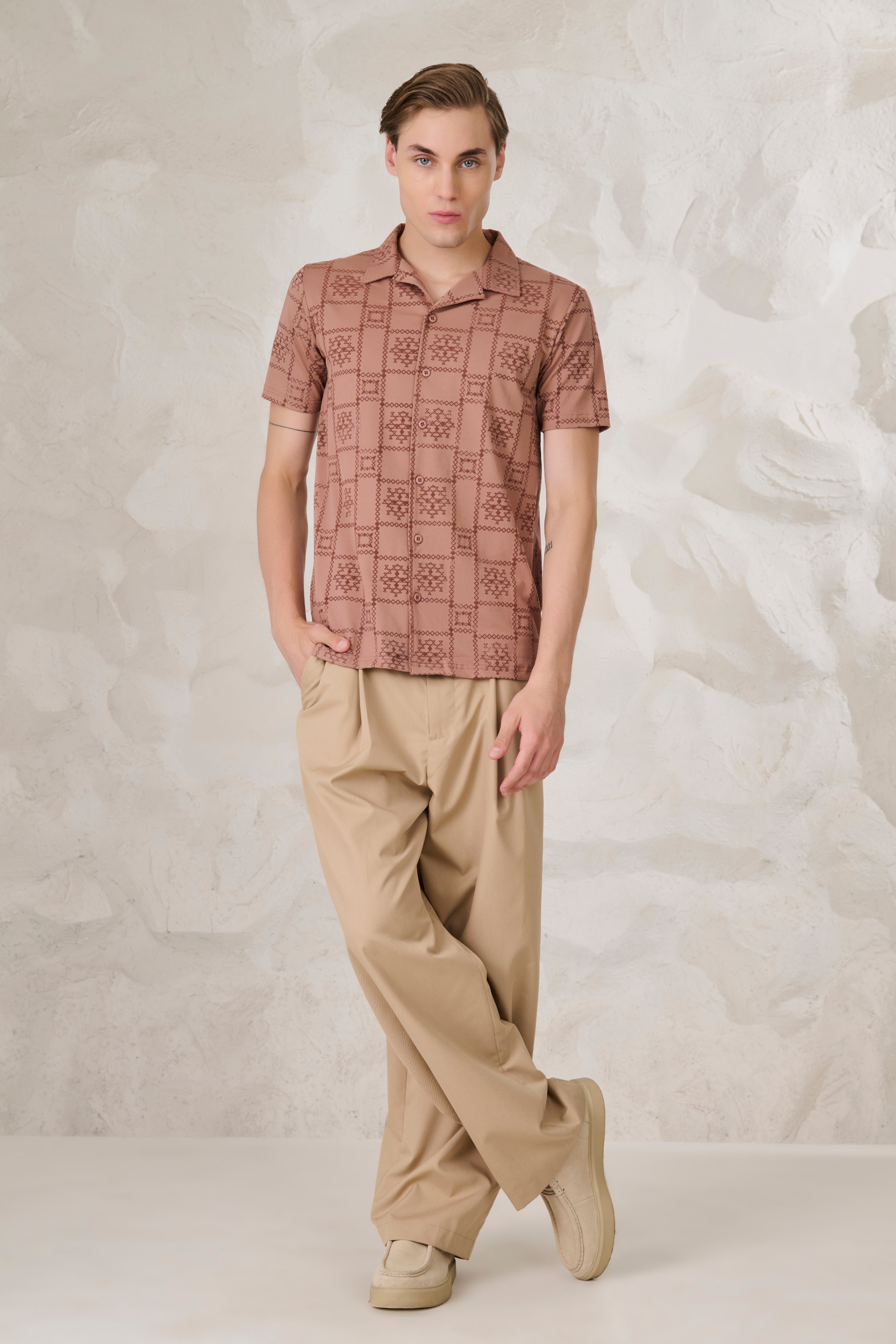 Buy Ornaments Square Cuban Shirt - Brown Online Shopping view 5