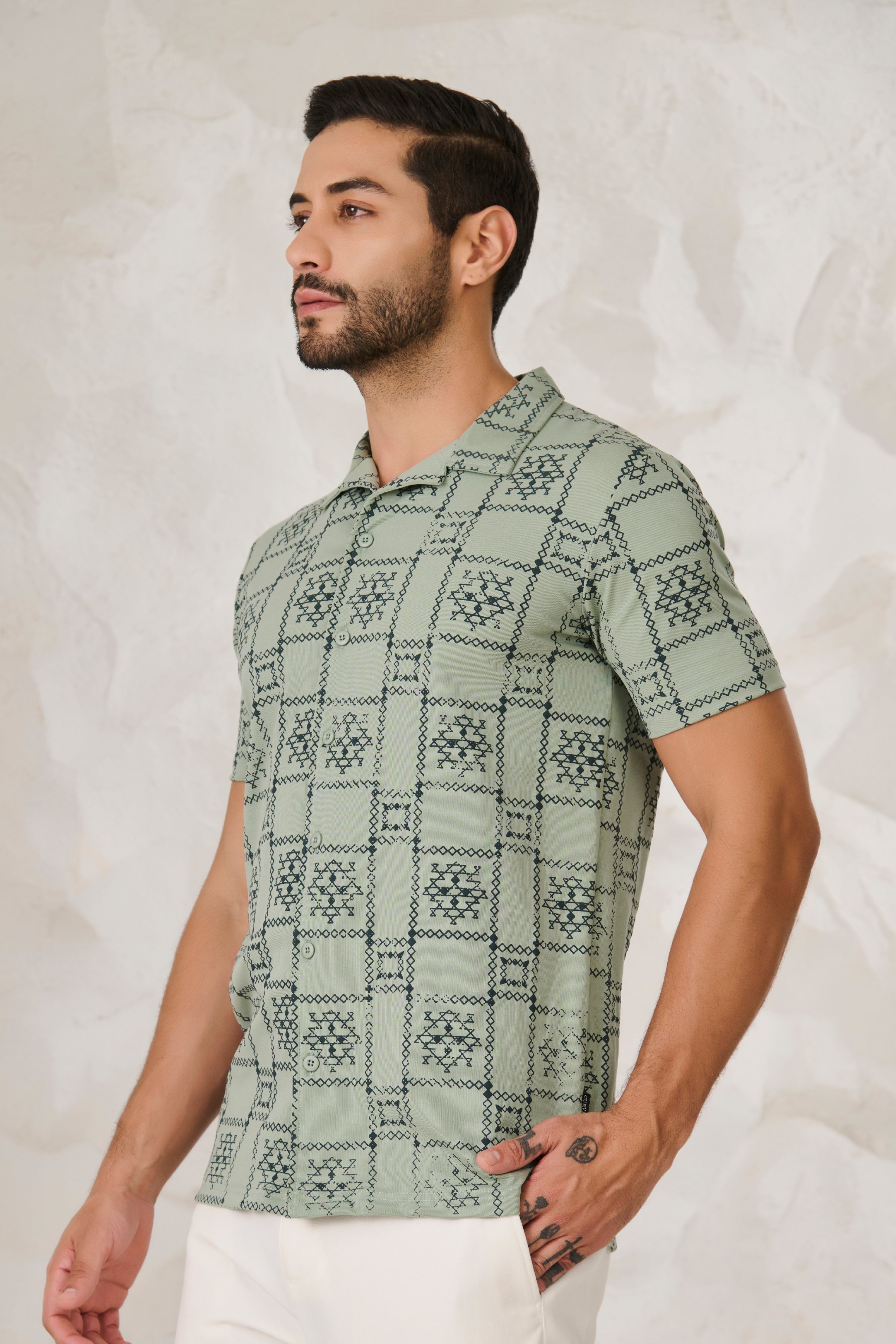 Buy Ornaments Square Cuban Shirt - Pista Online Shopping view 2