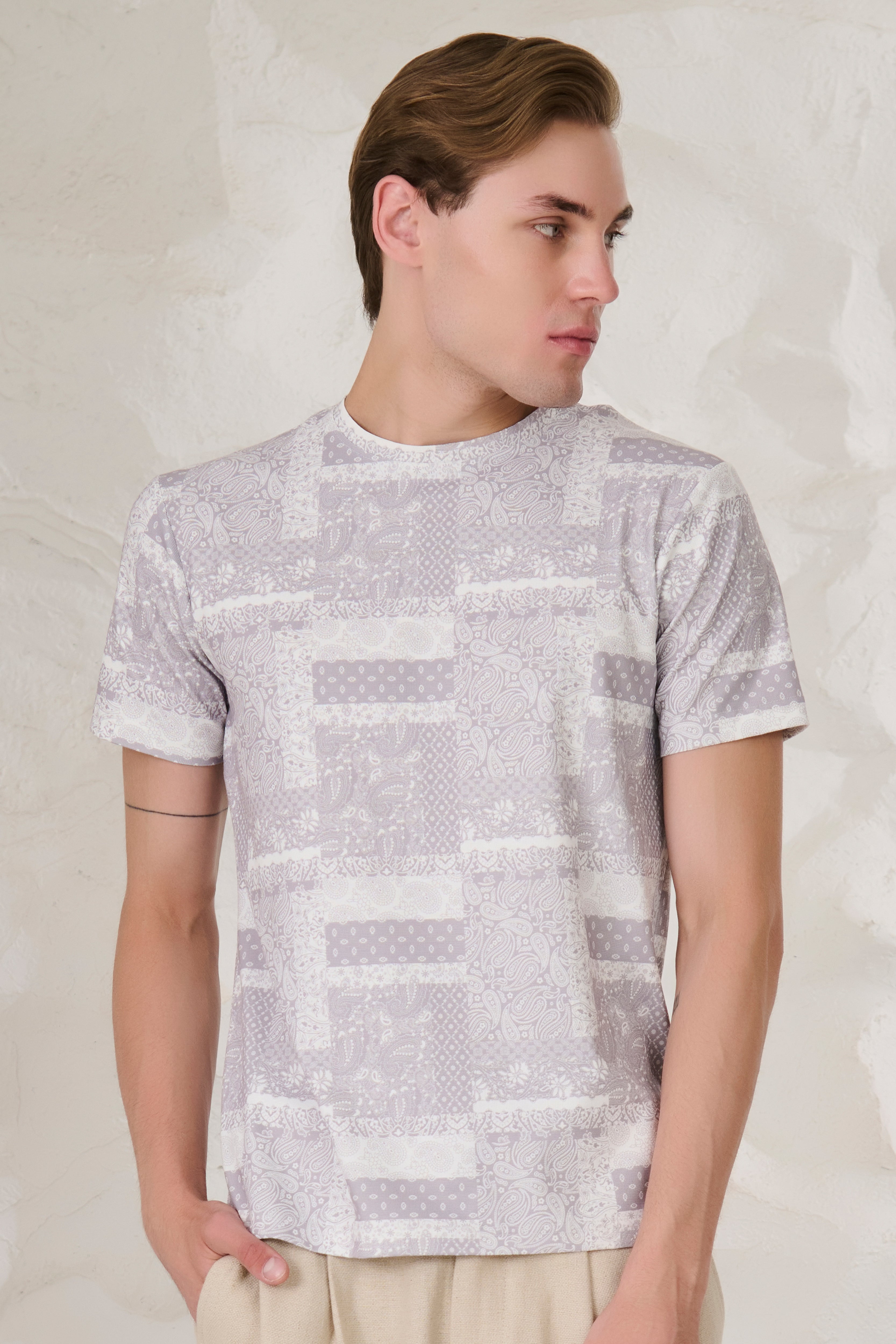 Buy Paisley Collage T-Shirt - Grey Online Shopping view 2