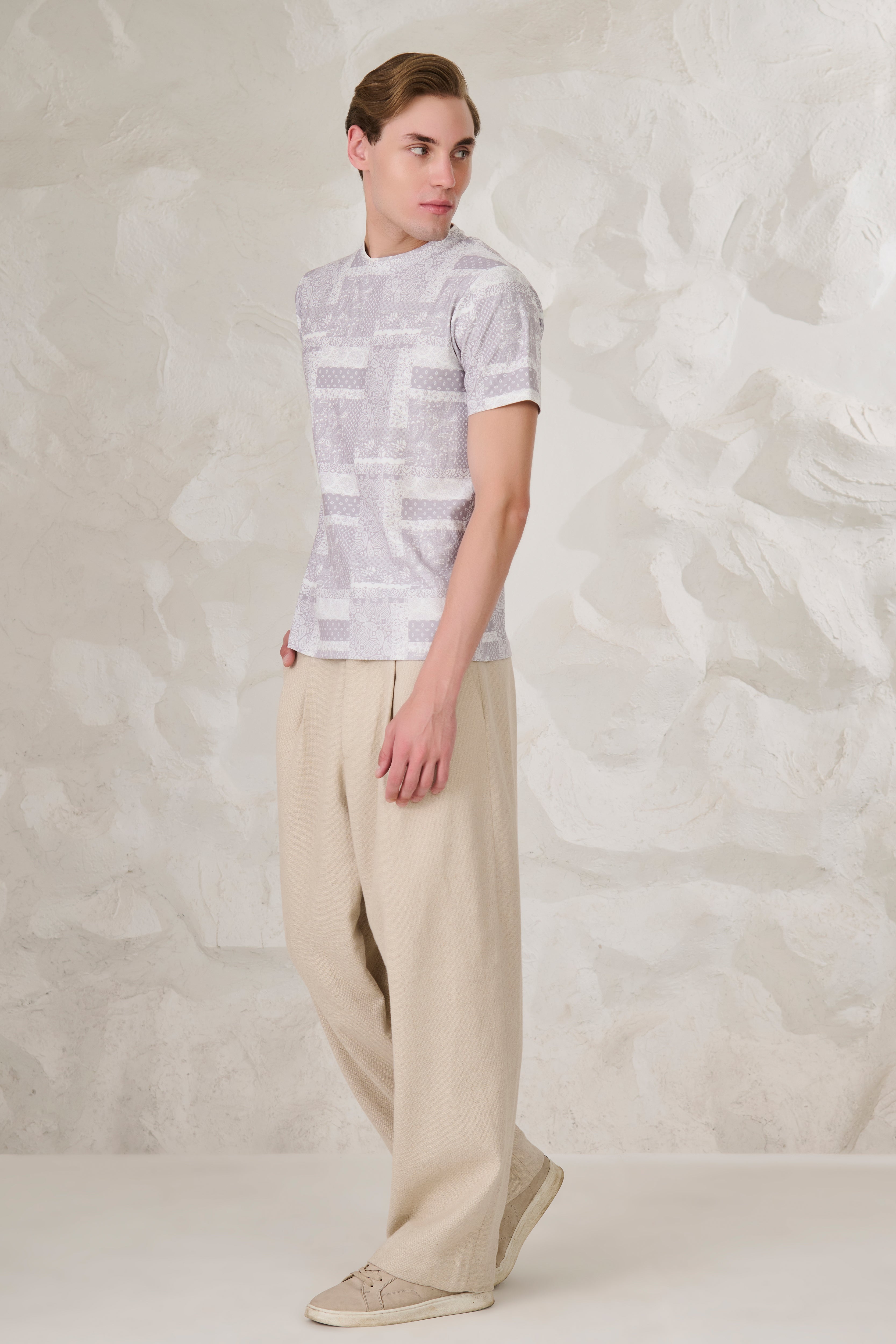 Buy Paisley Collage T-Shirt - Grey Online Shopping view 5