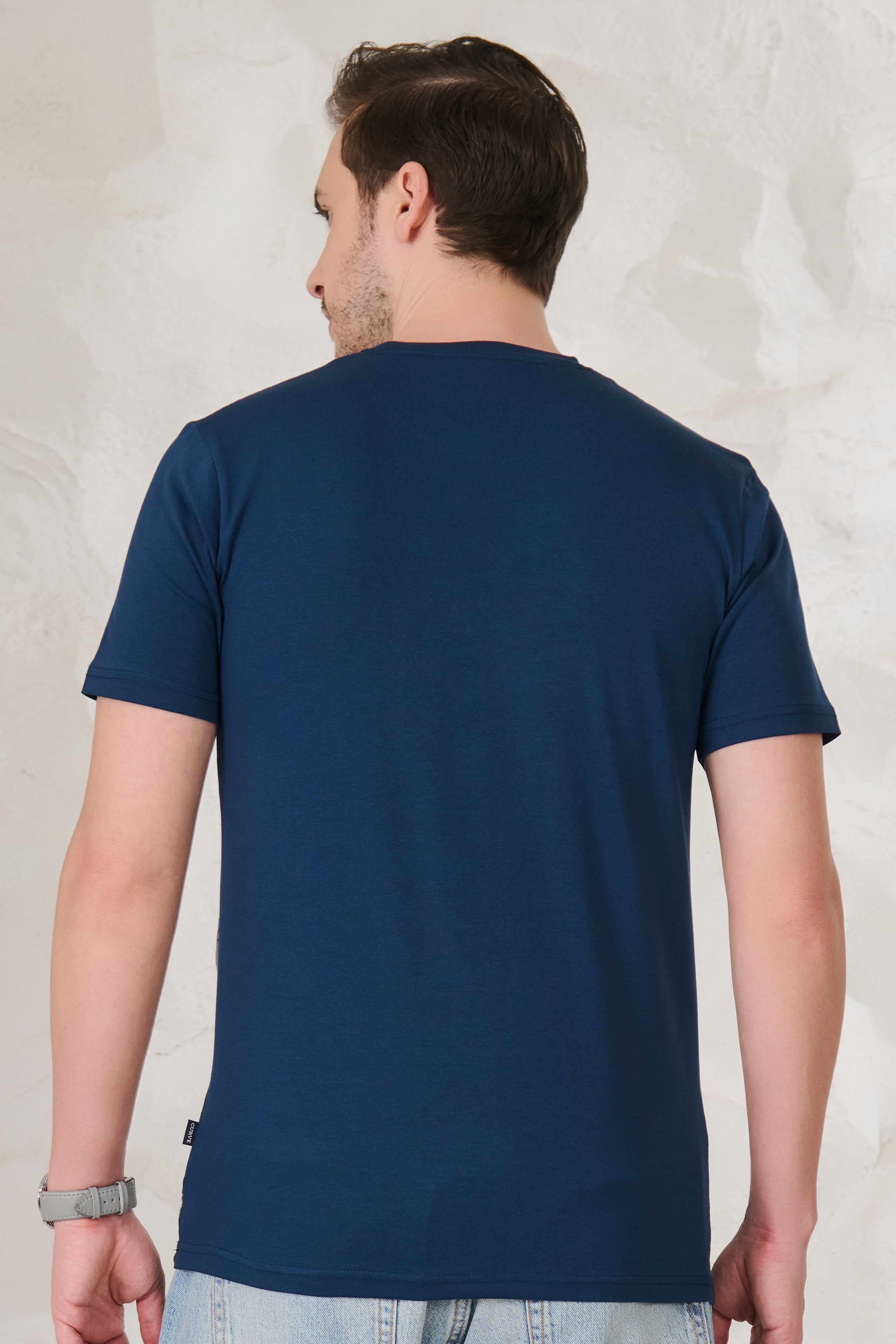 Buy Dahlia Doodle Stretch T-Shirt - Teal Online Shopping view 3