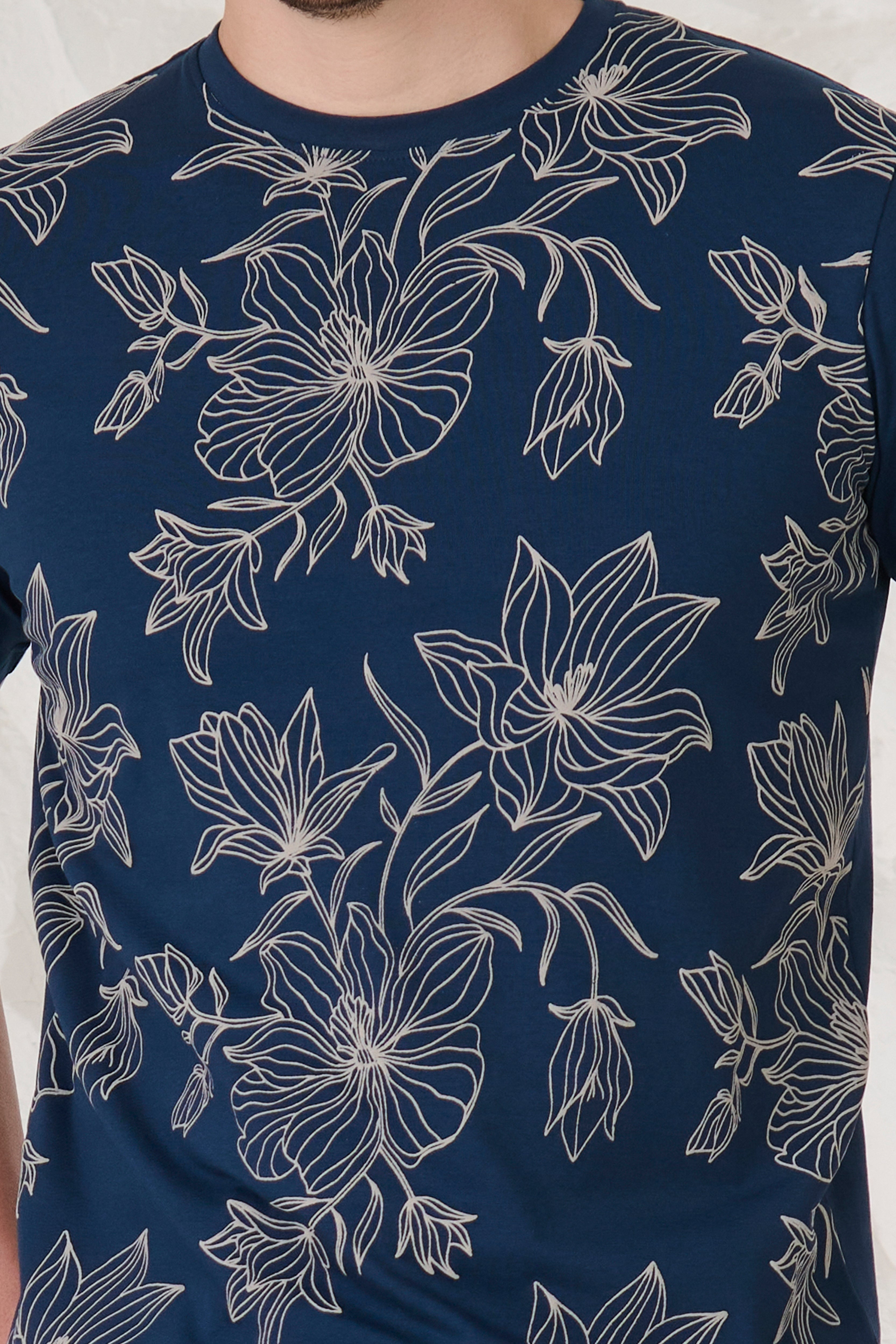 Buy Dahlia Doodle Stretch T-Shirt - Teal Online Shopping view 4