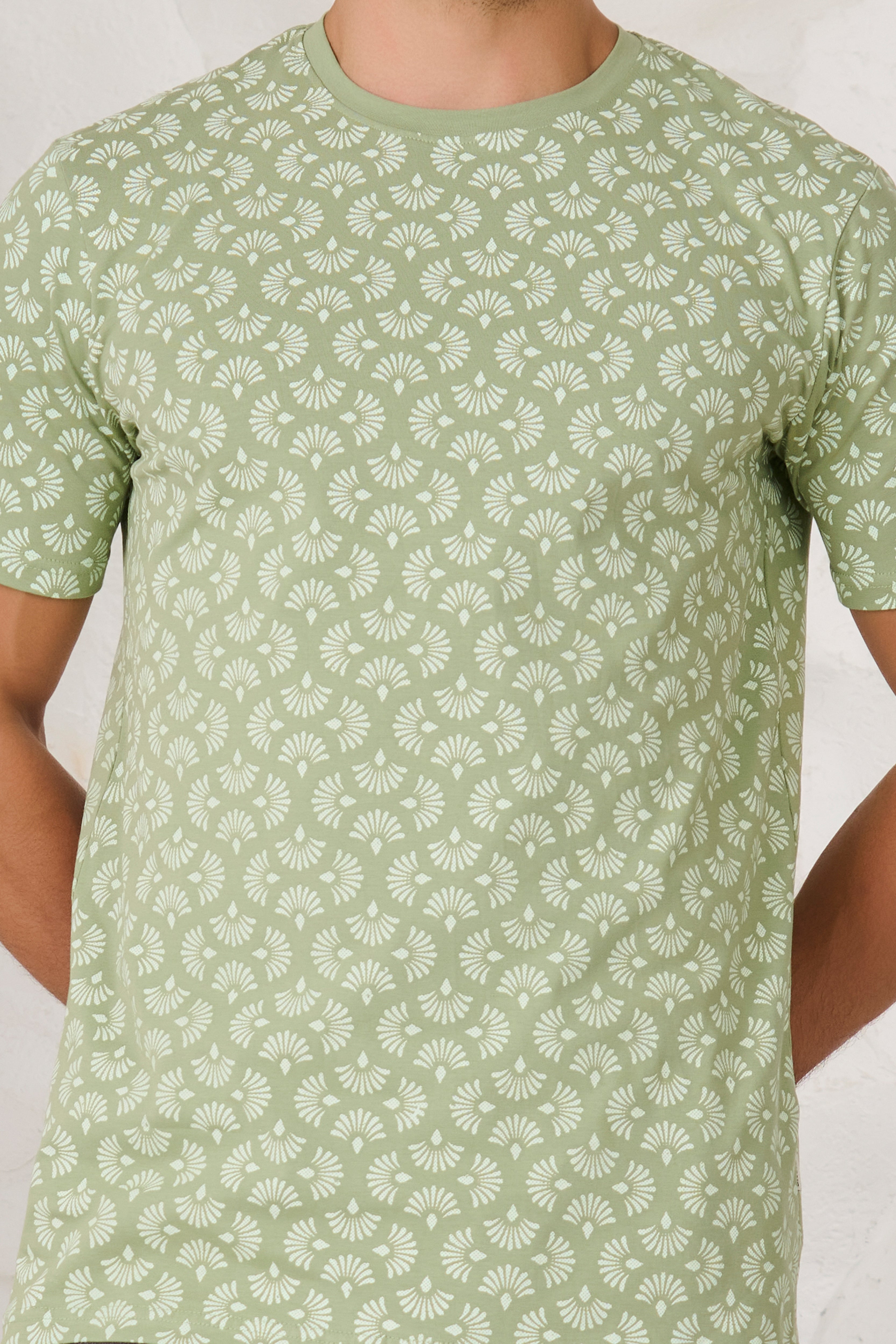 Buy Palm Leaves Stretch T-Shirt - Green Online Shopping view 3