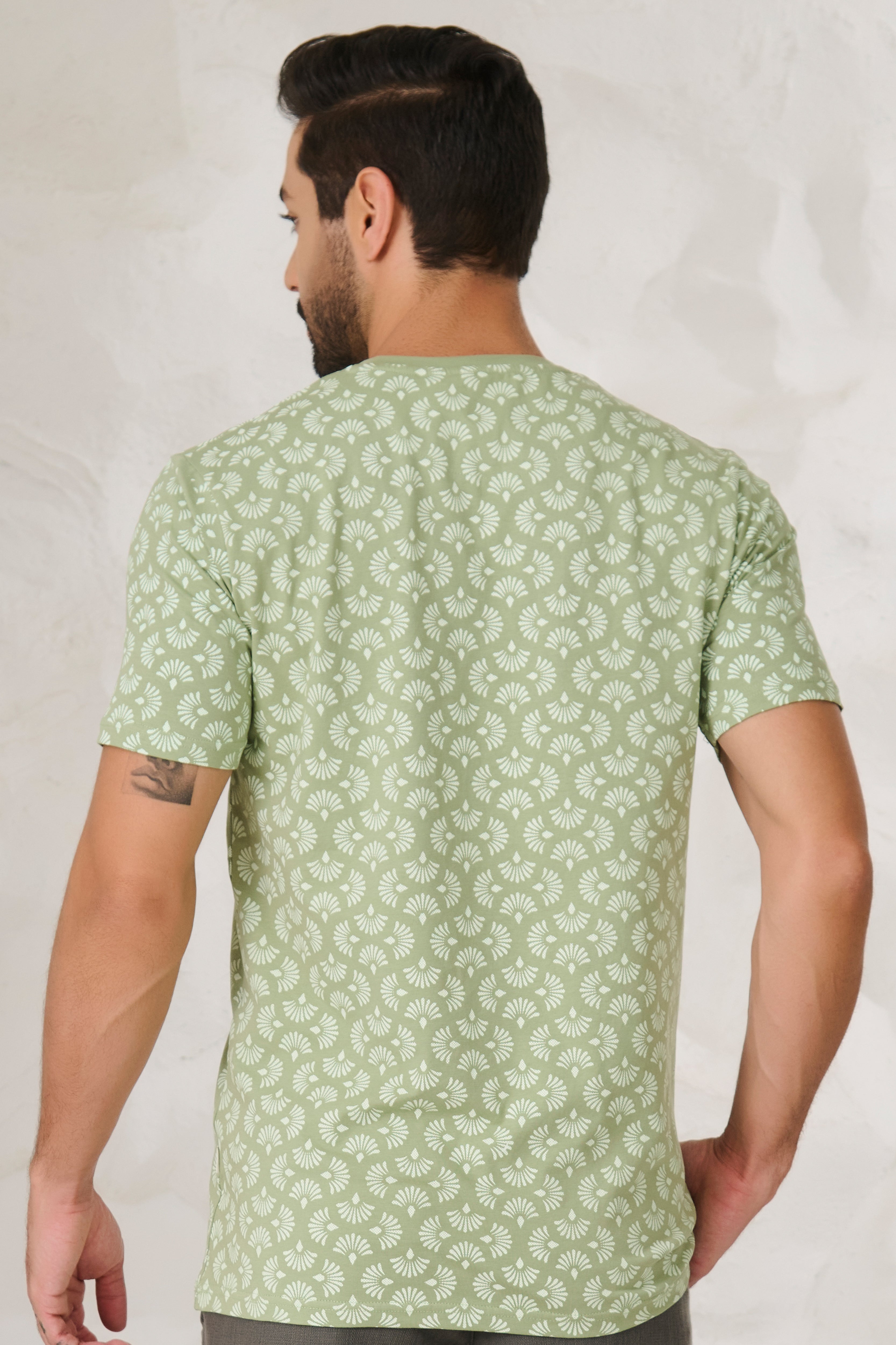 Buy Palm Leaves Stretch T-Shirt - Green Online Shopping view 4